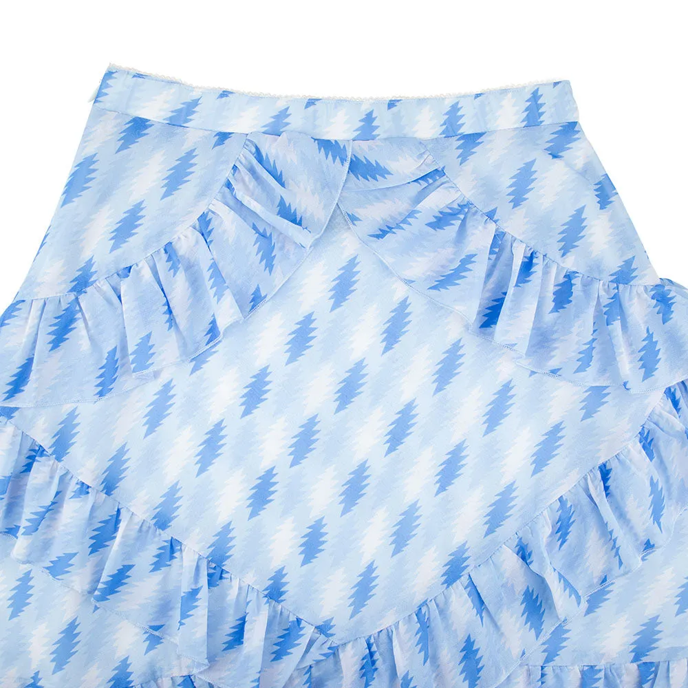 Womens Grateful Dead Ruffle Skirt in Allover Baby Blue Print