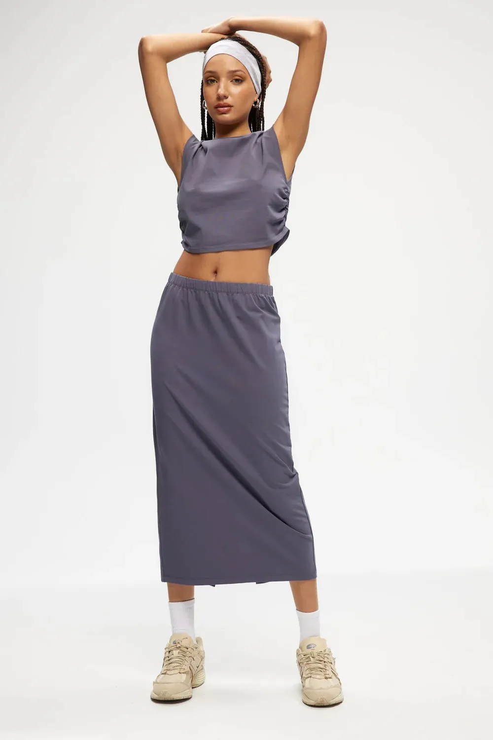 Jersey Pencil Skirt (Steel Blue)