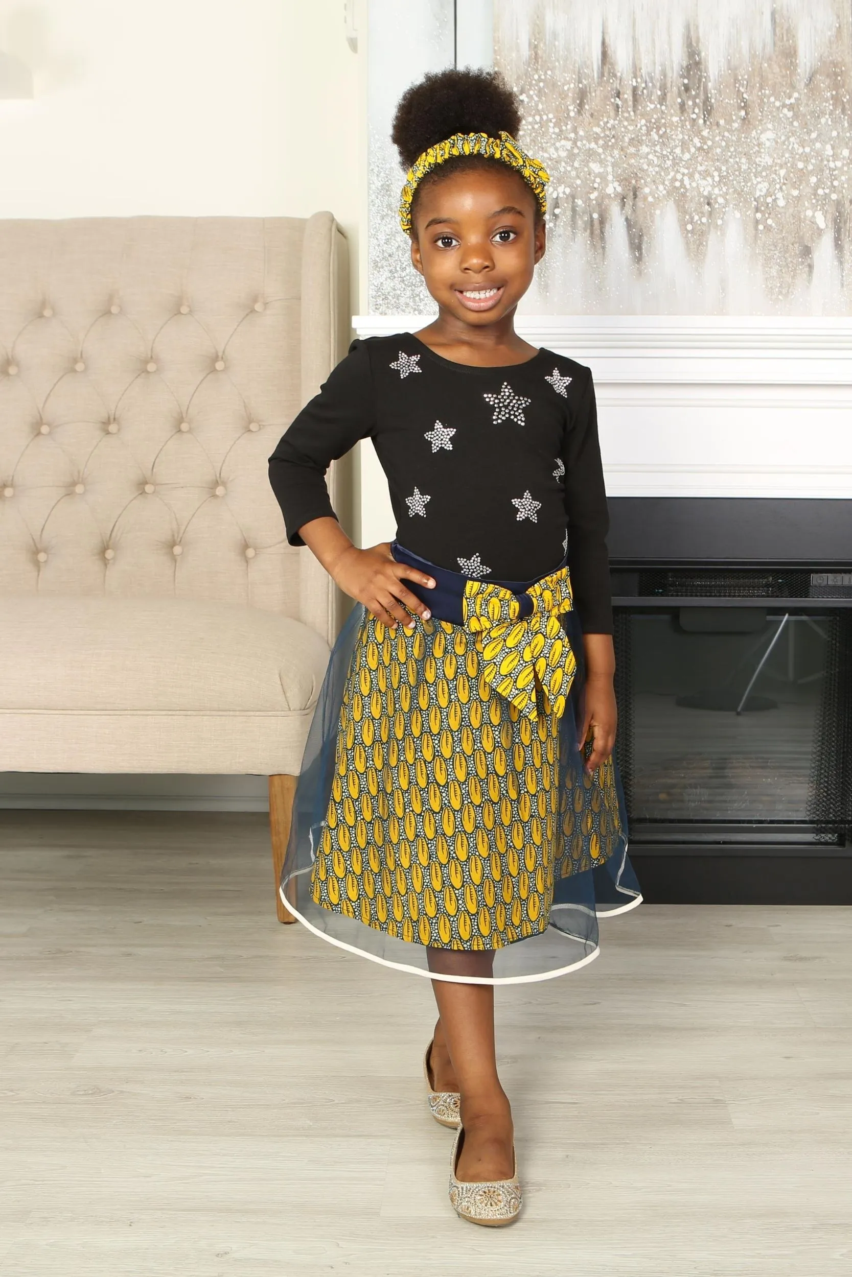 KEJI AFRICAN PRINT GIRLS' FLARED TULLE SKIRT