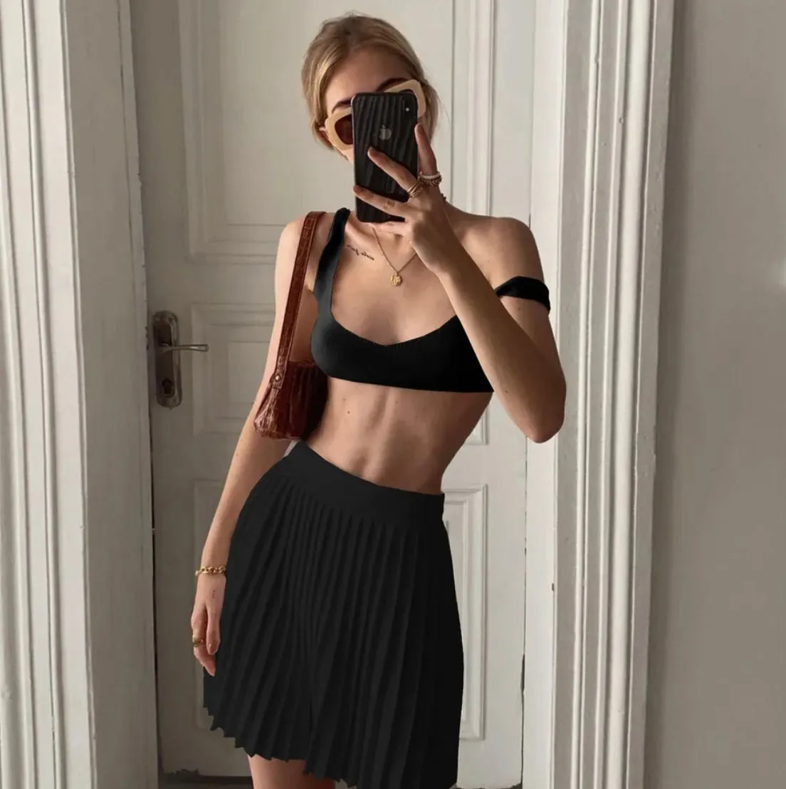 Knit skirt and crop top set