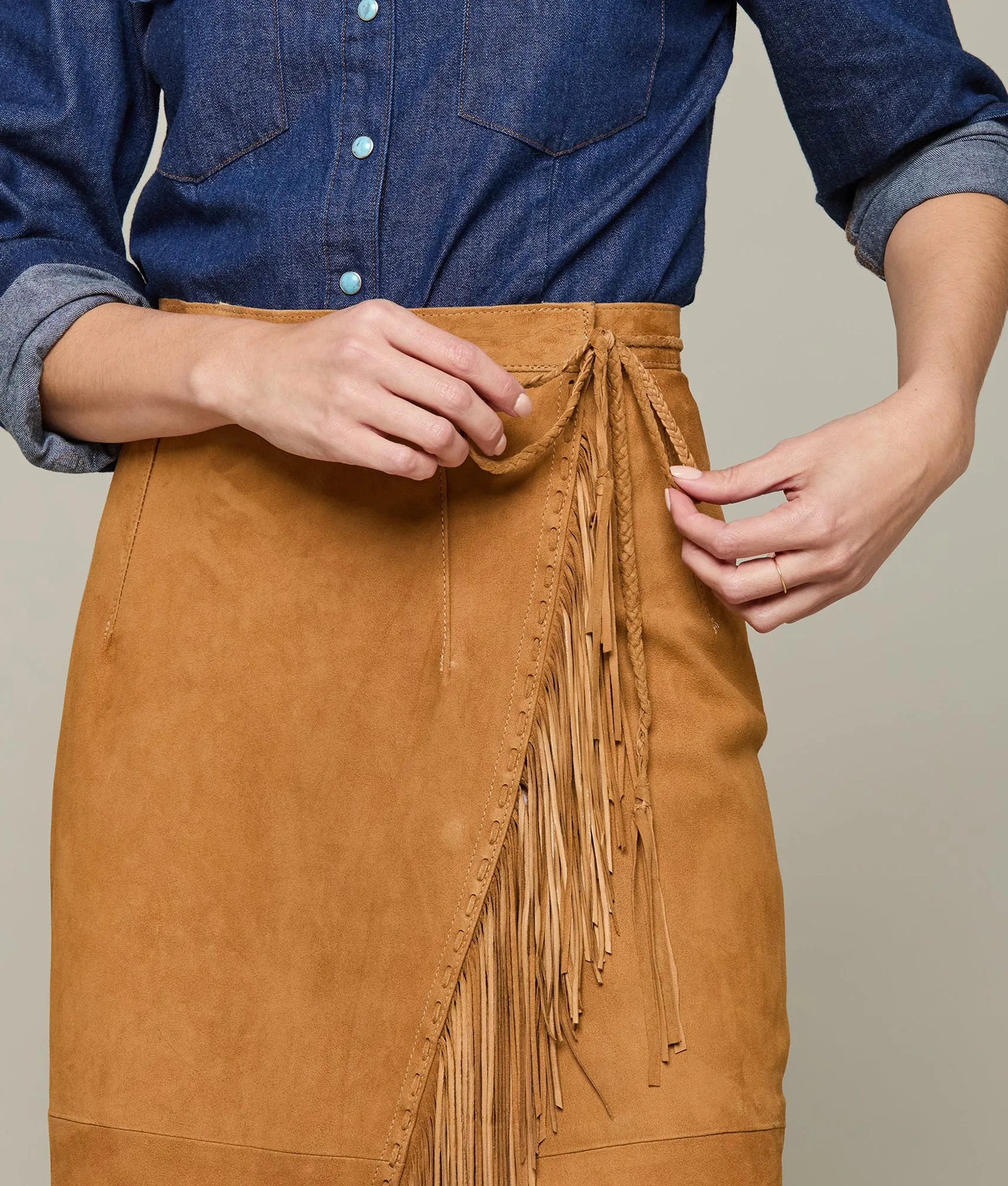 Long Fringe Wrap Skirt :: Cinnamon