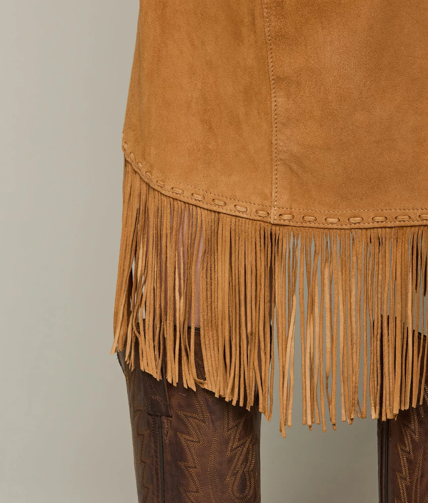 Long Fringe Wrap Skirt :: Cinnamon