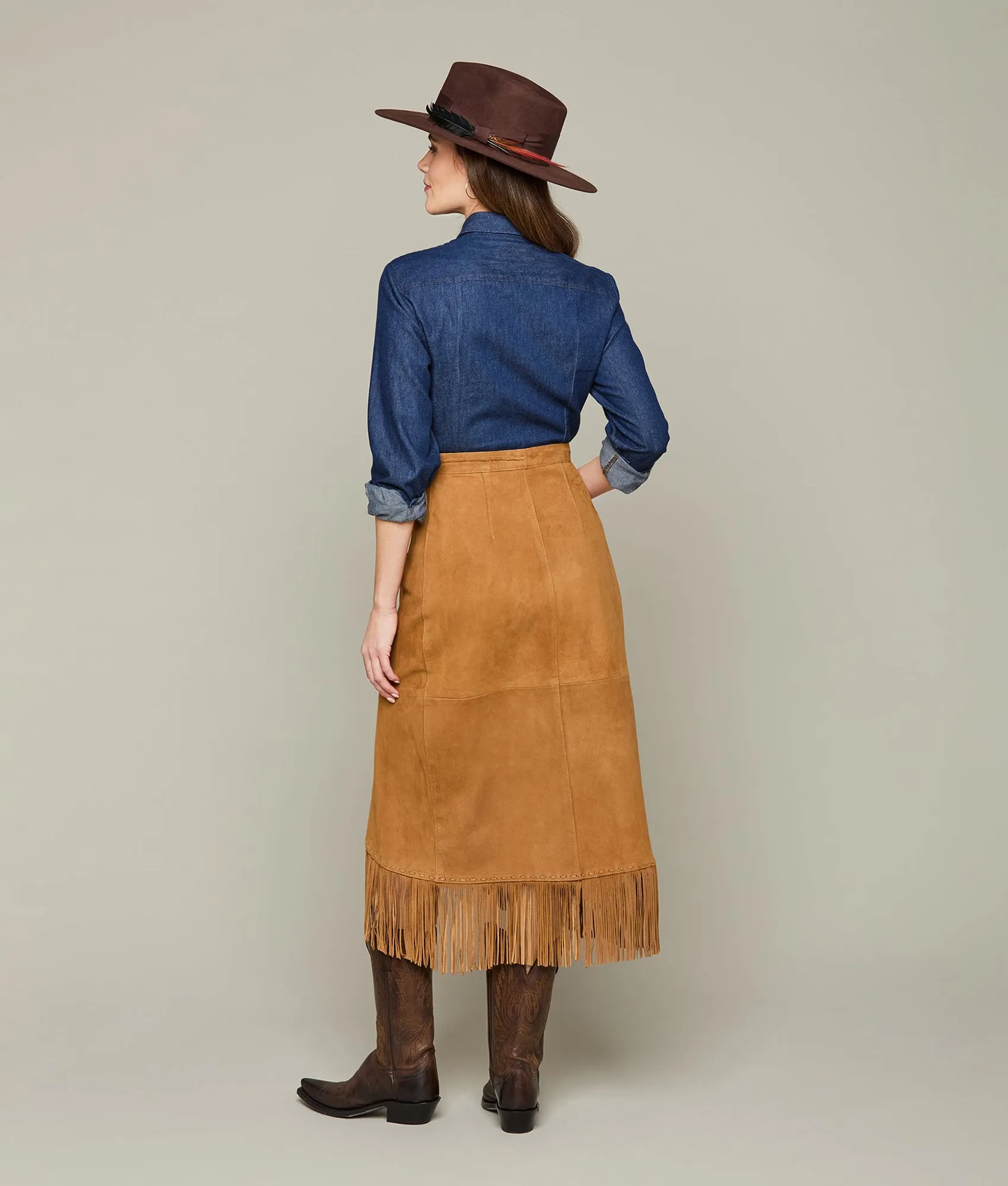 Long Fringe Wrap Skirt :: Cinnamon