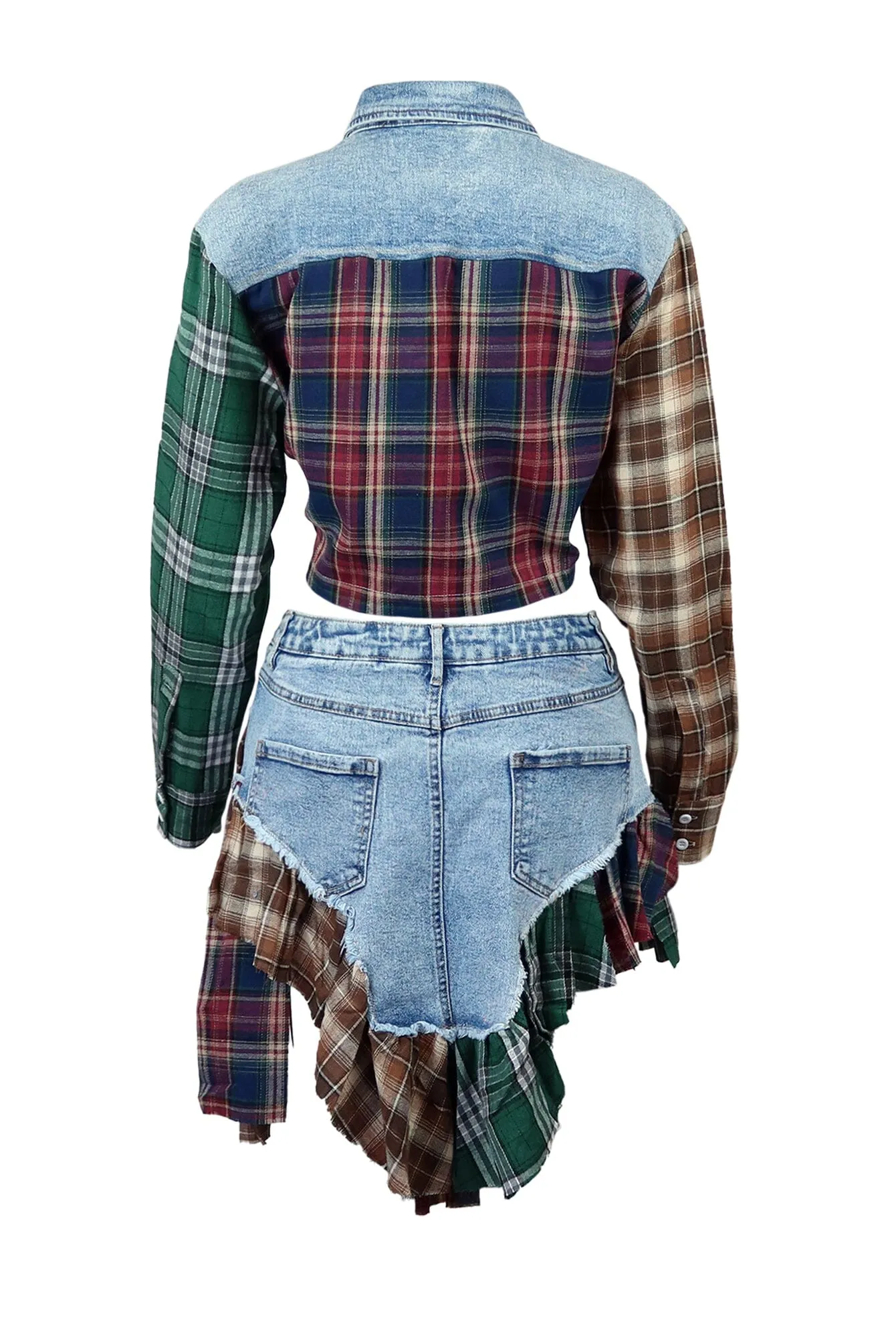 Luca Denim Contrast Plaid Jacket & Skirt SET