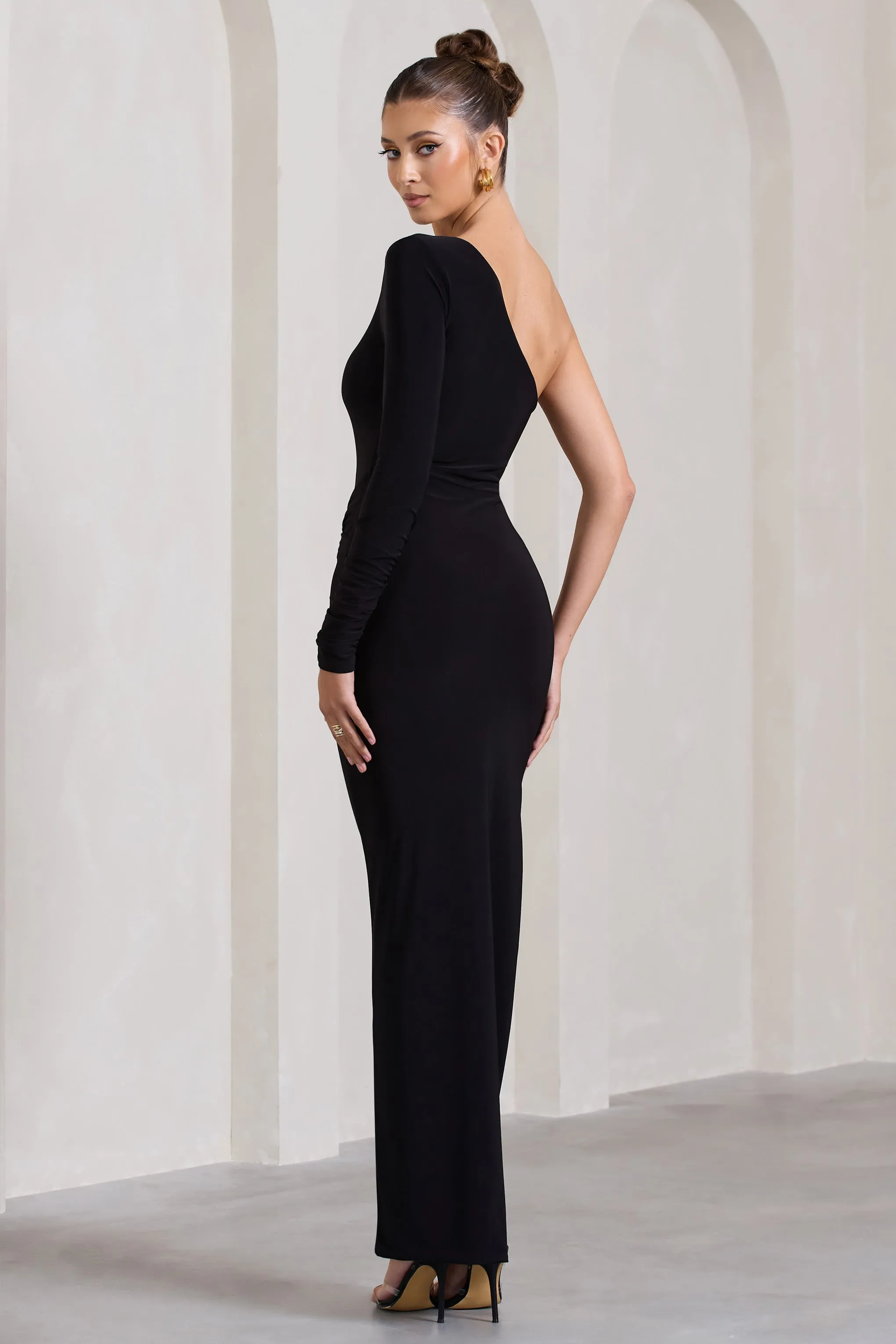 Mallory | Black Asymmetric Split Maxi Dress