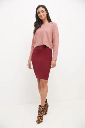 Midi Pencil Skirt with Pull-on Style Design