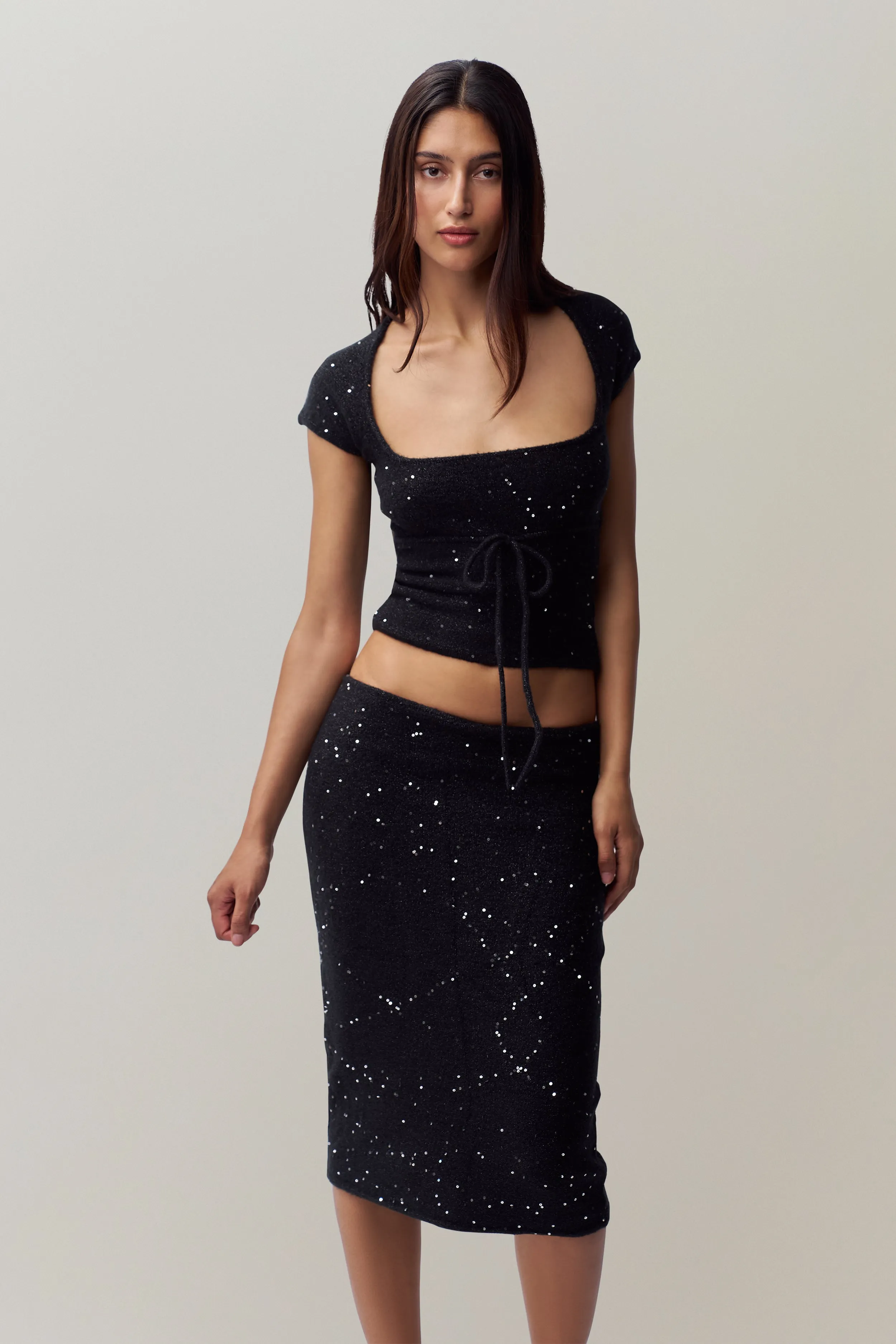 Miki Sequin Knit Midi Skirt