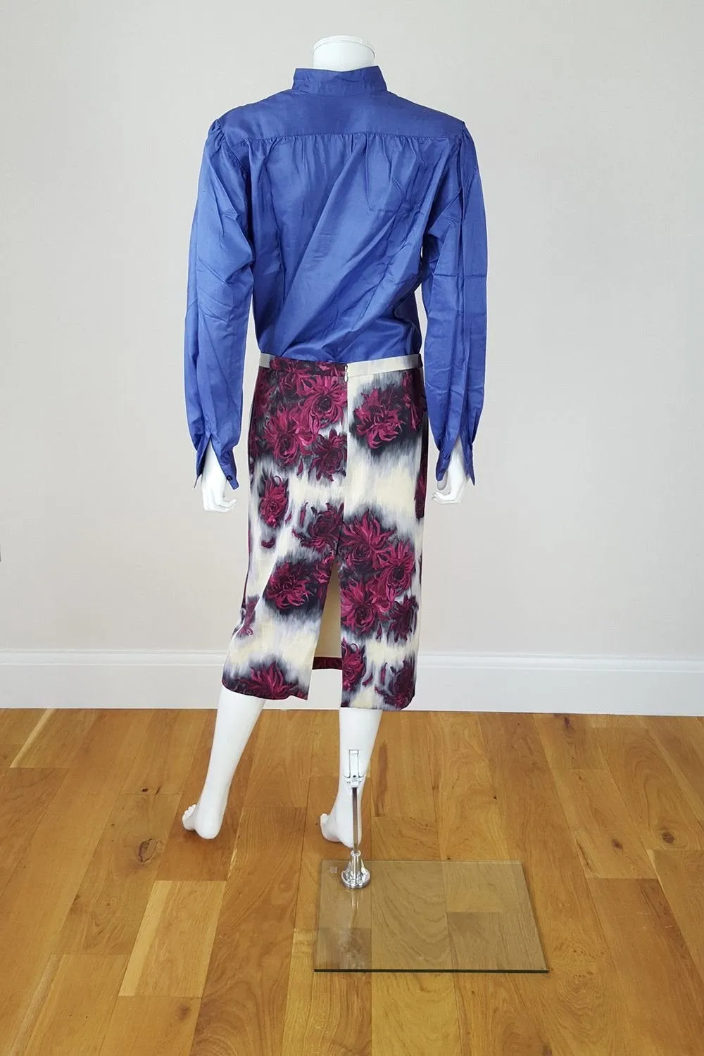 NO. 21 ALESSANDRO DELL'ACQUA Floral Print Satin Pencil Skirt (UK 8)