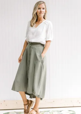 Olive Swing Button Skirt