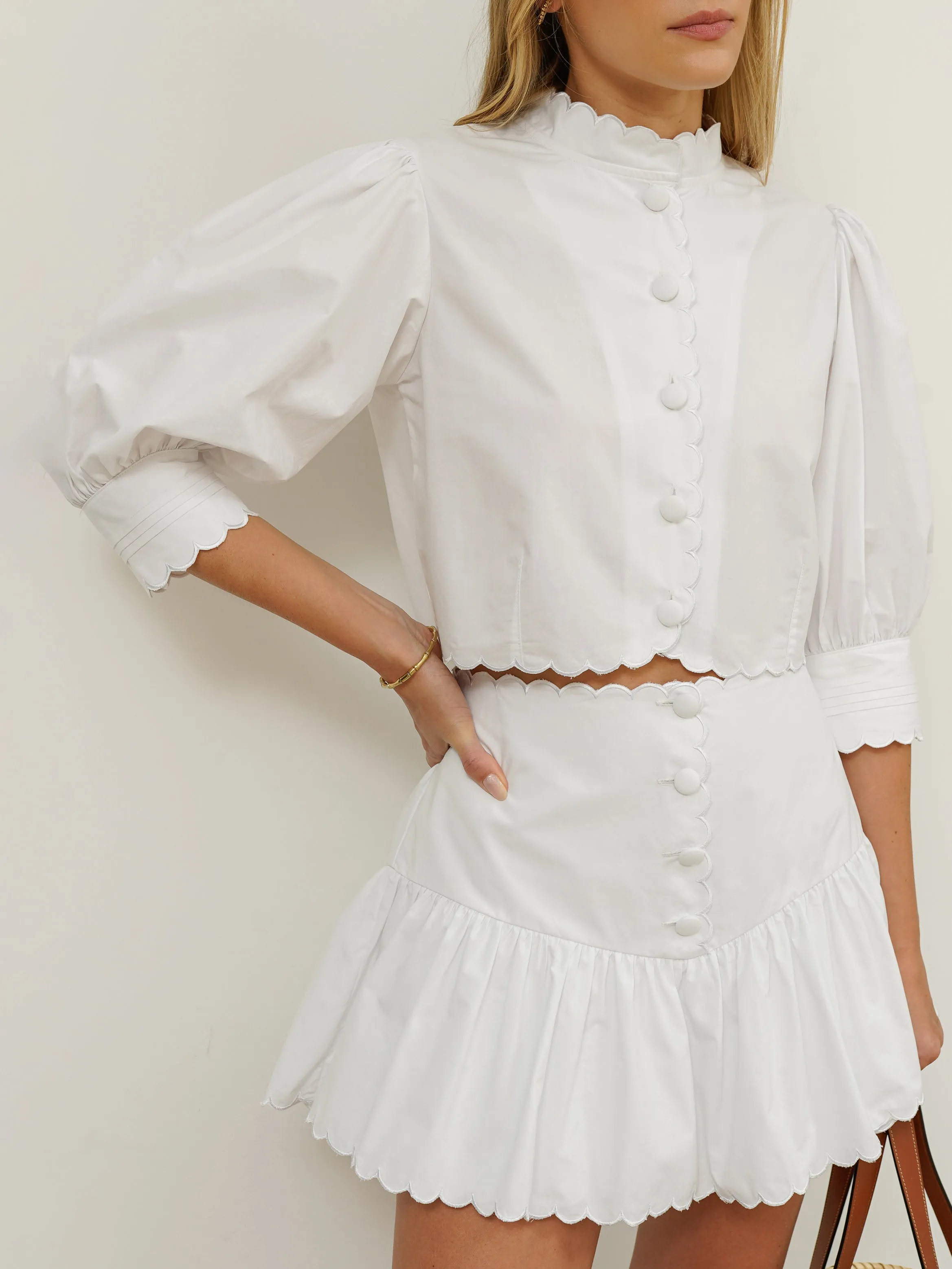 Paulette Scalloped Cotton Skort | White