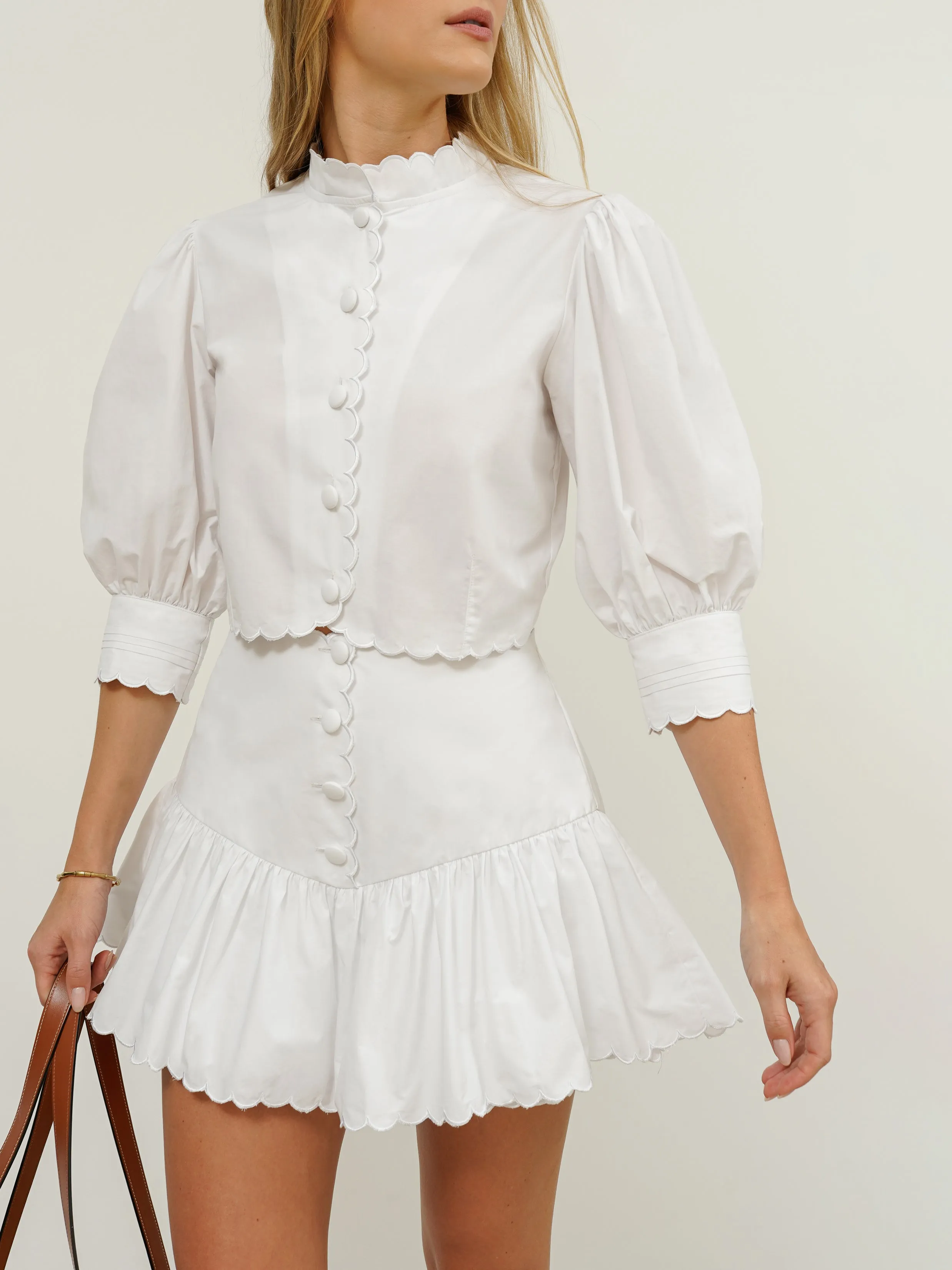 Paulette Scalloped Cotton Skort | White