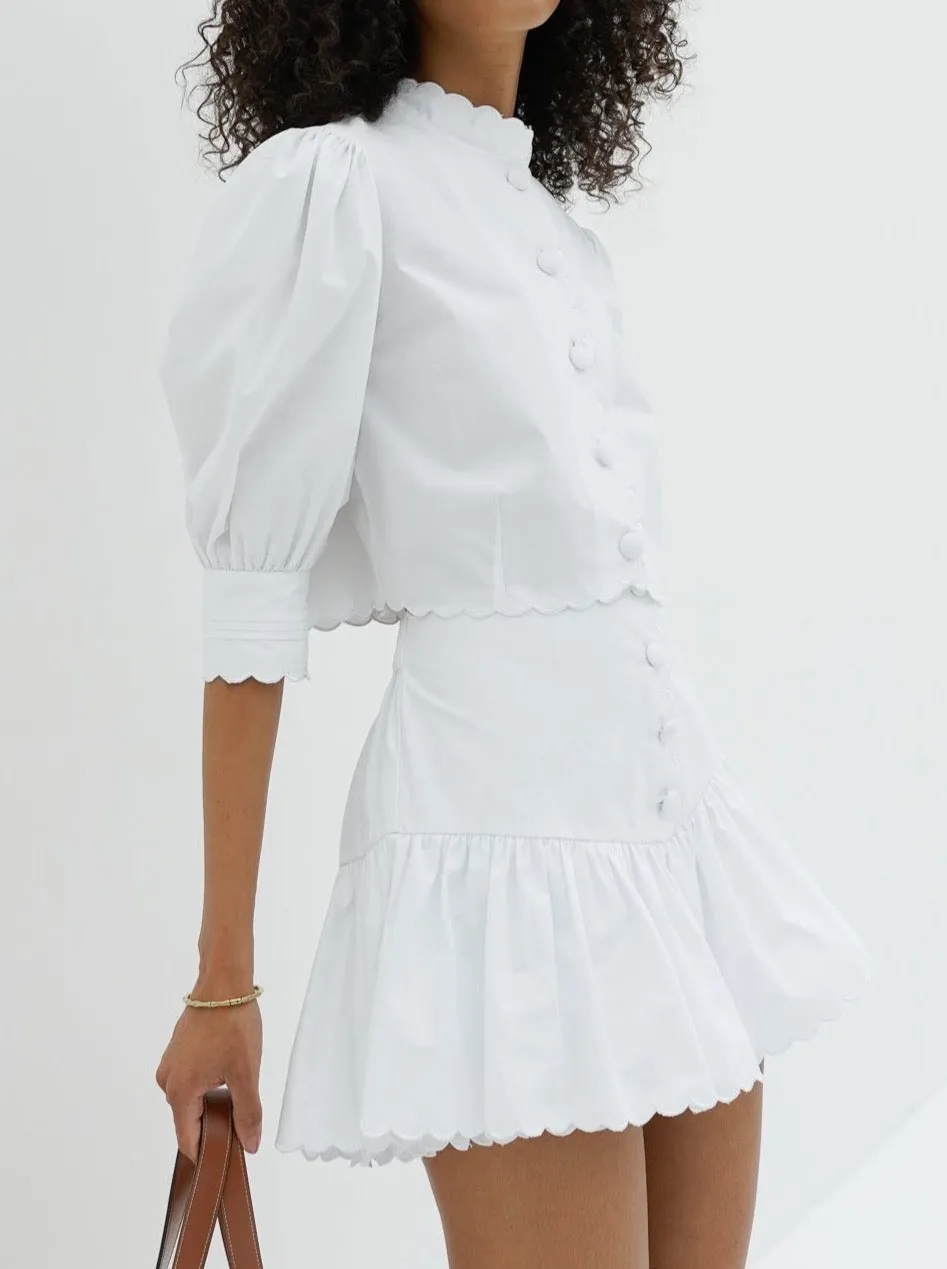 Paulette Scalloped Cotton Skort | White