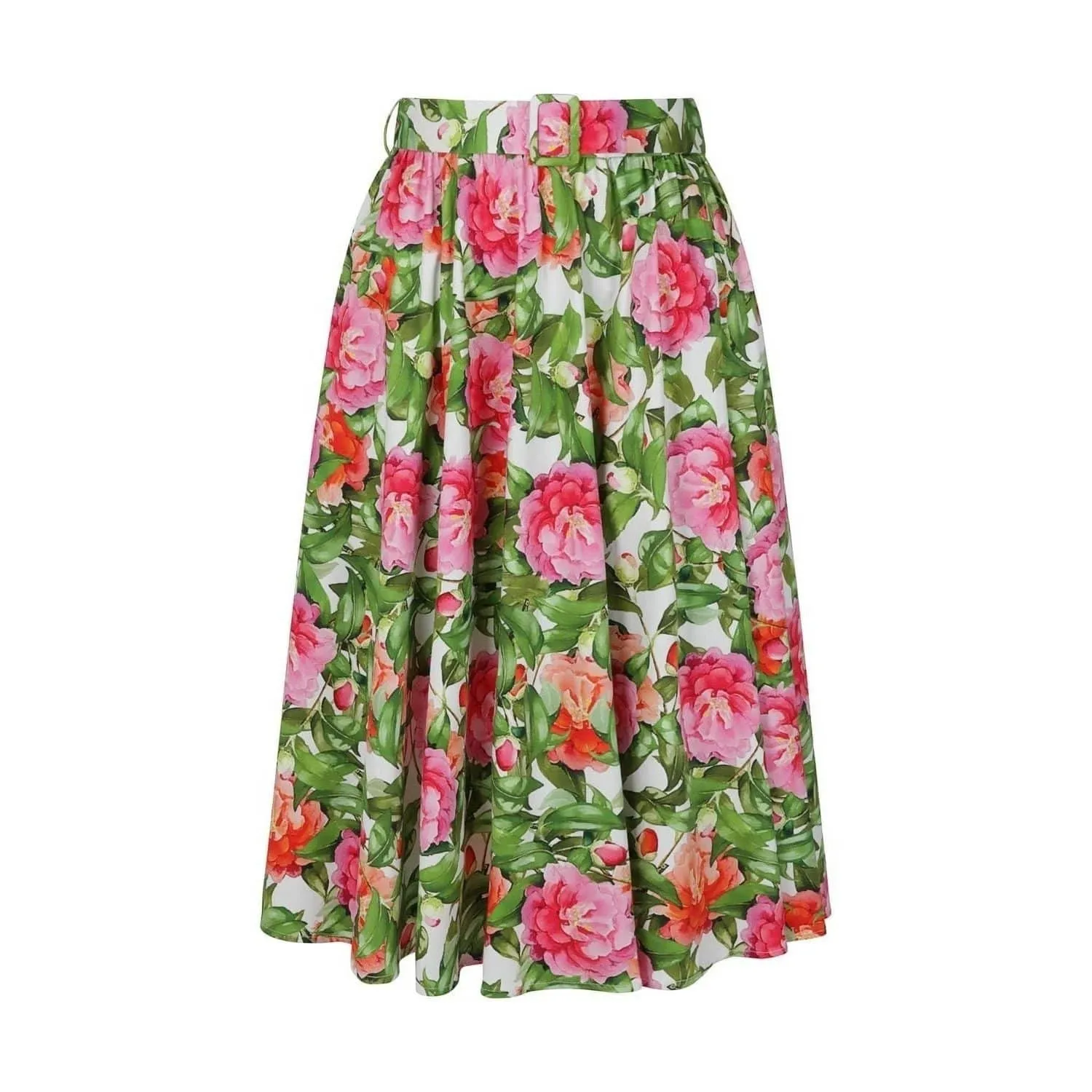 Pink And Green Floral Swing 1950s Rockabilly Skirt