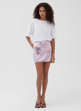 Pink Metallic Faux Leather Mini Skirt - Kiki