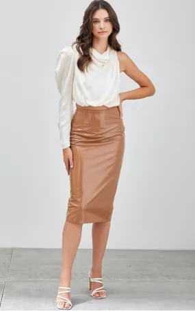 Pleather knee length pencil skirt