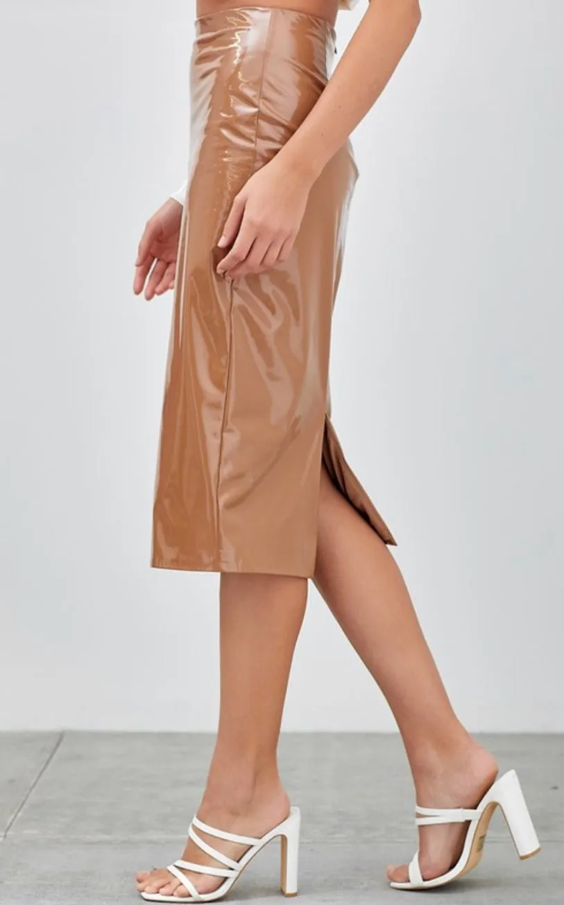 Pleather knee length pencil skirt