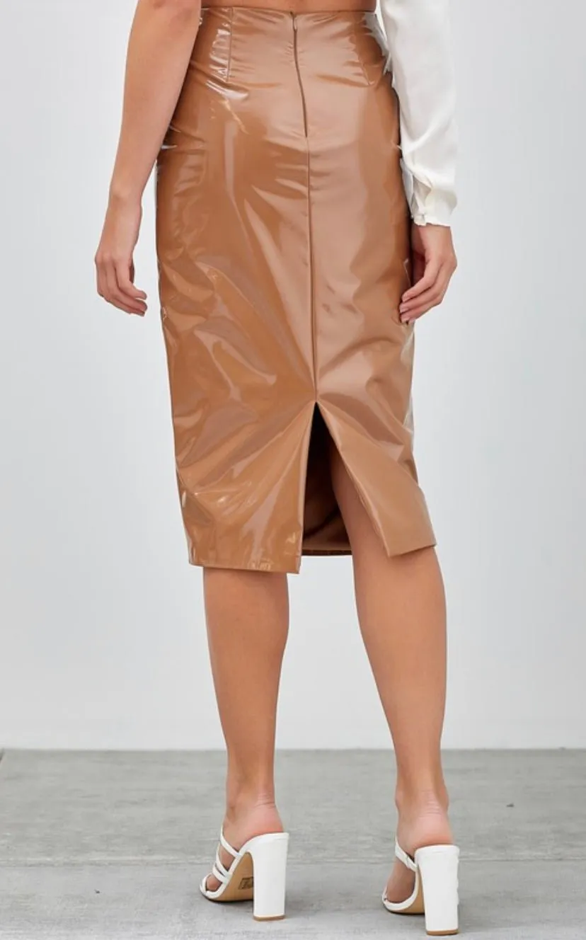 Pleather knee length pencil skirt