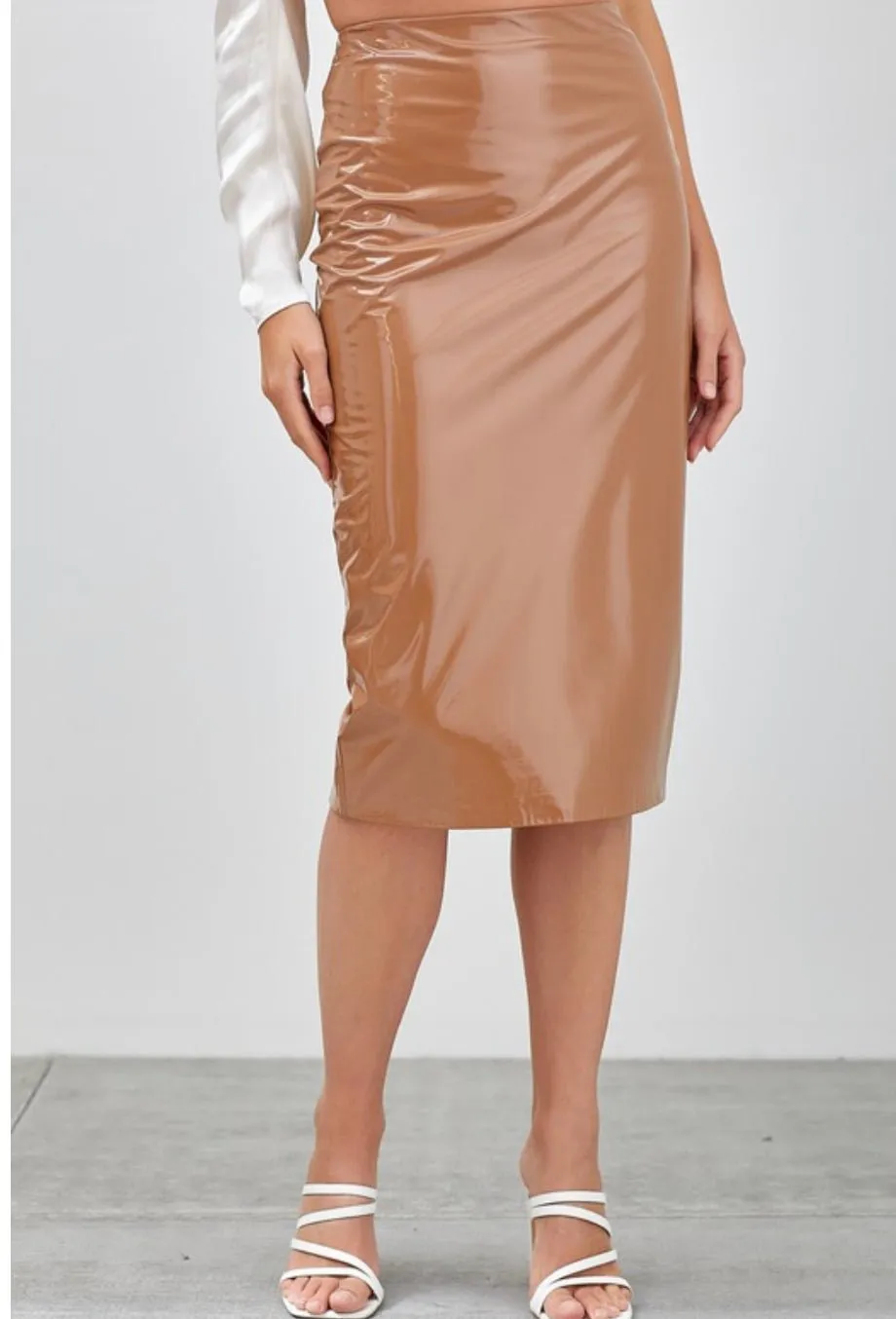 Pleather knee length pencil skirt