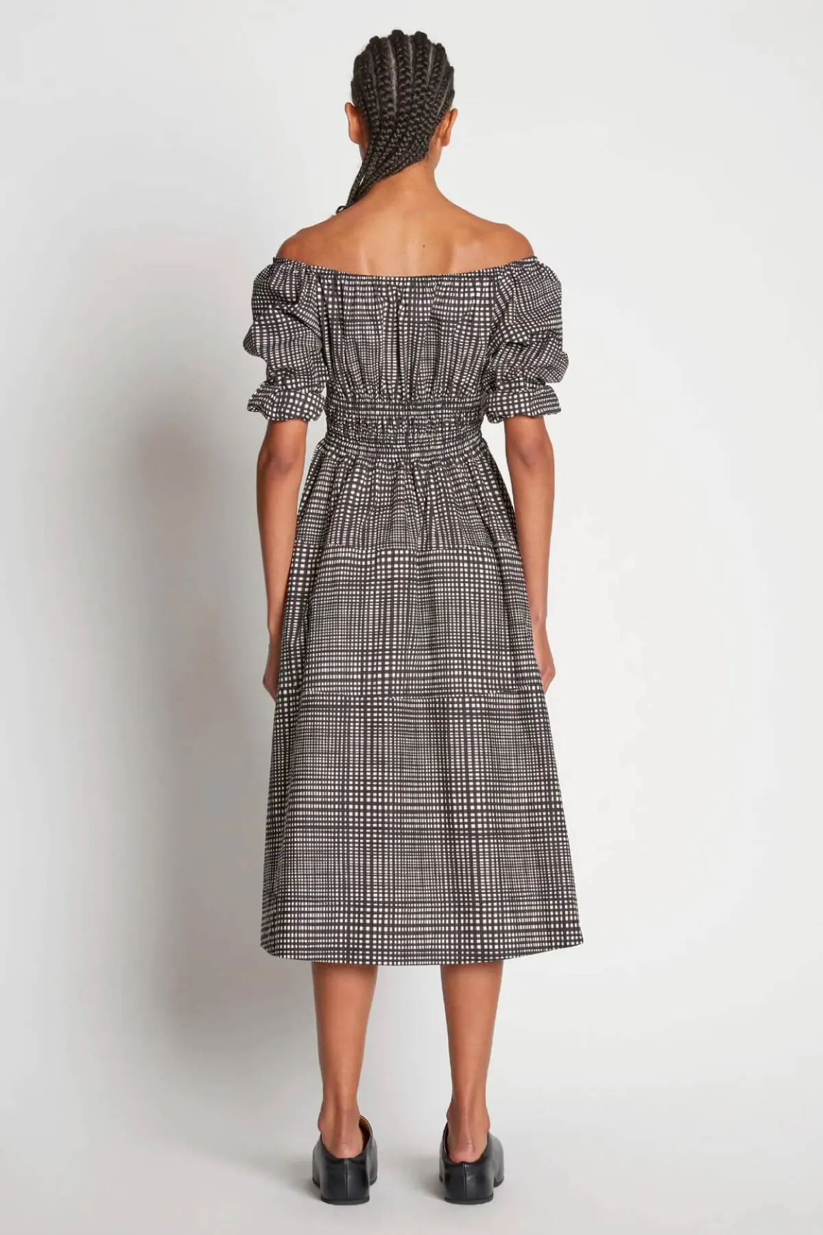 Proenza Schouler White Label Grid Poplin Square Neck Midi Dress - Cream/ Black