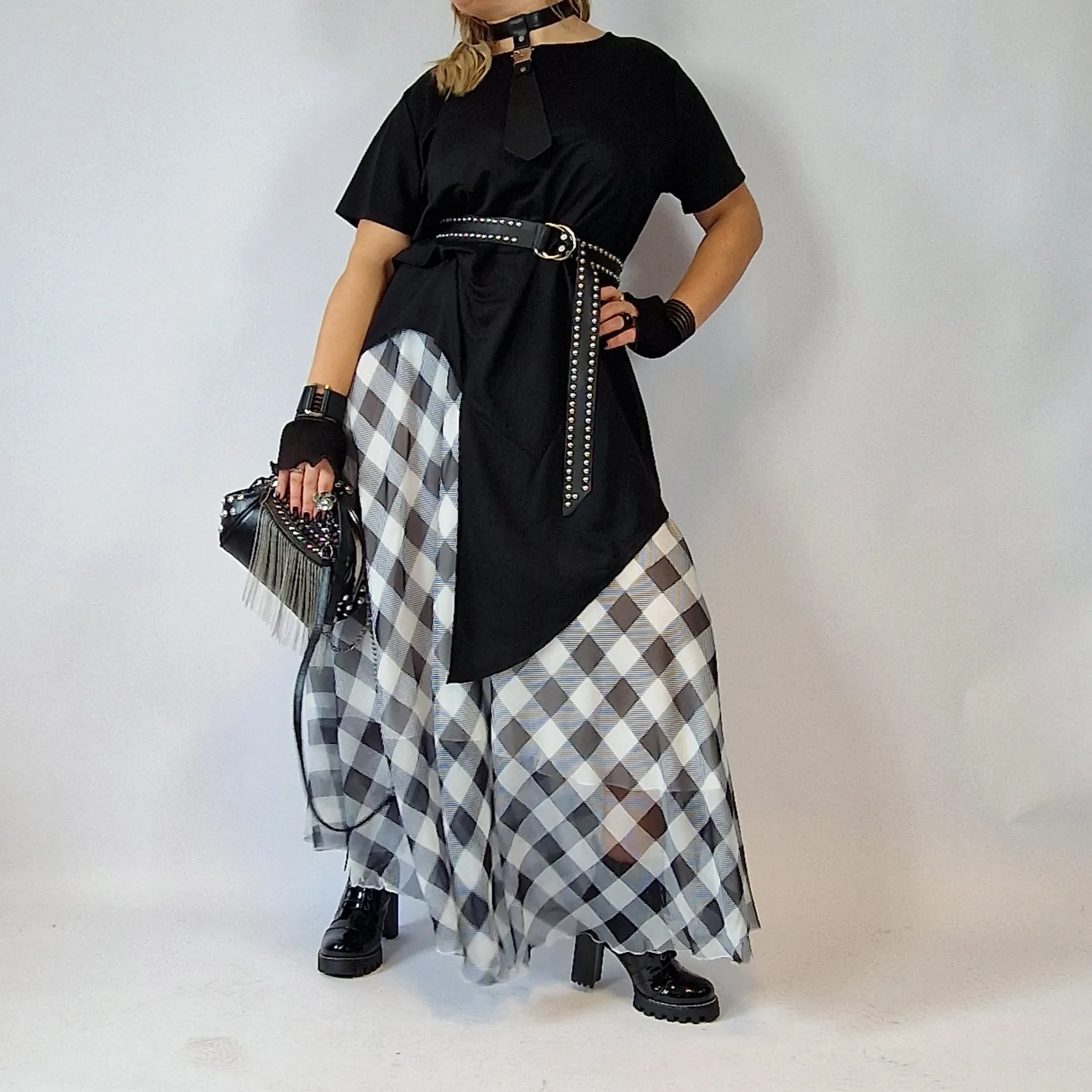 Simple Moderne Maxi Gray Plaid Skirt