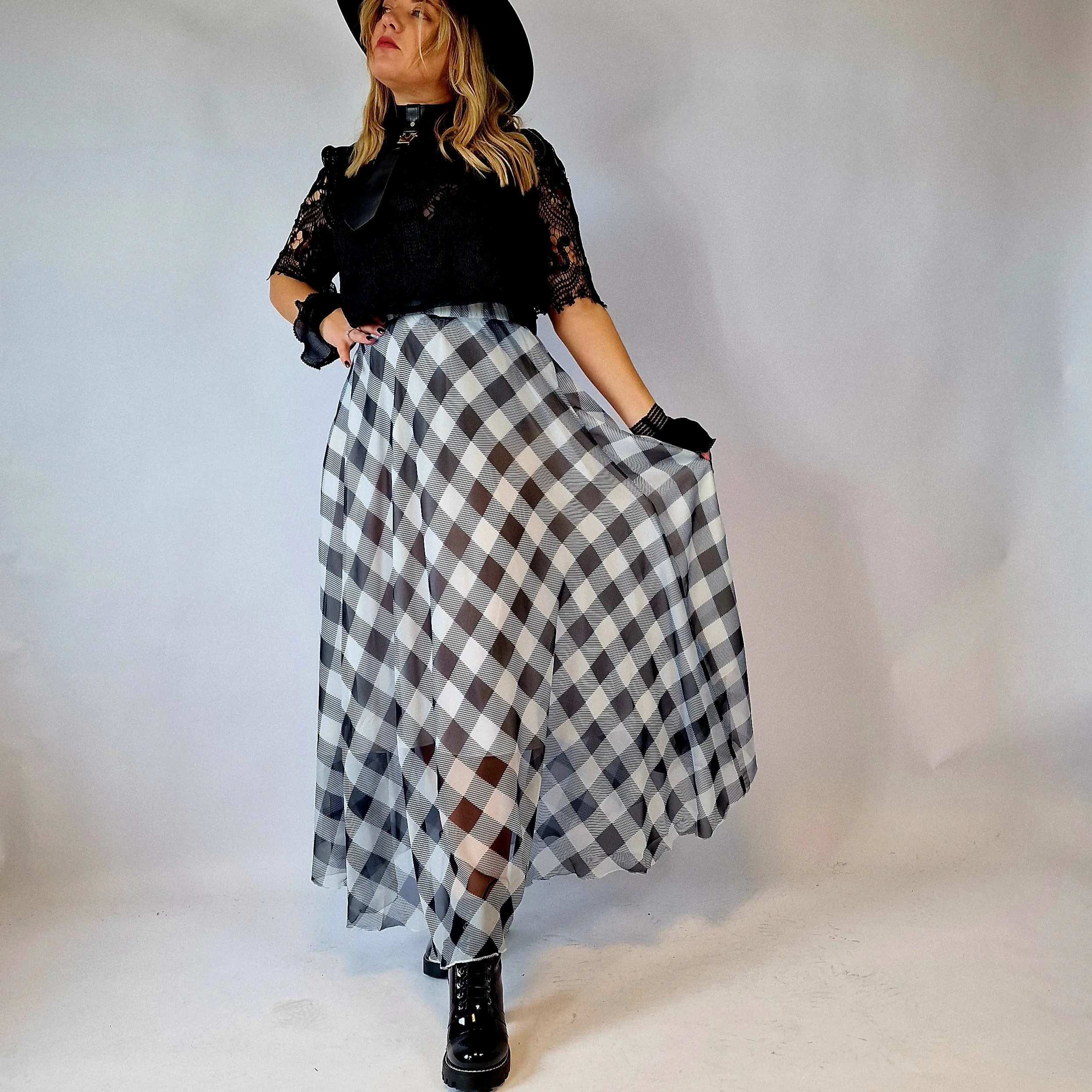 Simple Moderne Maxi Gray Plaid Skirt