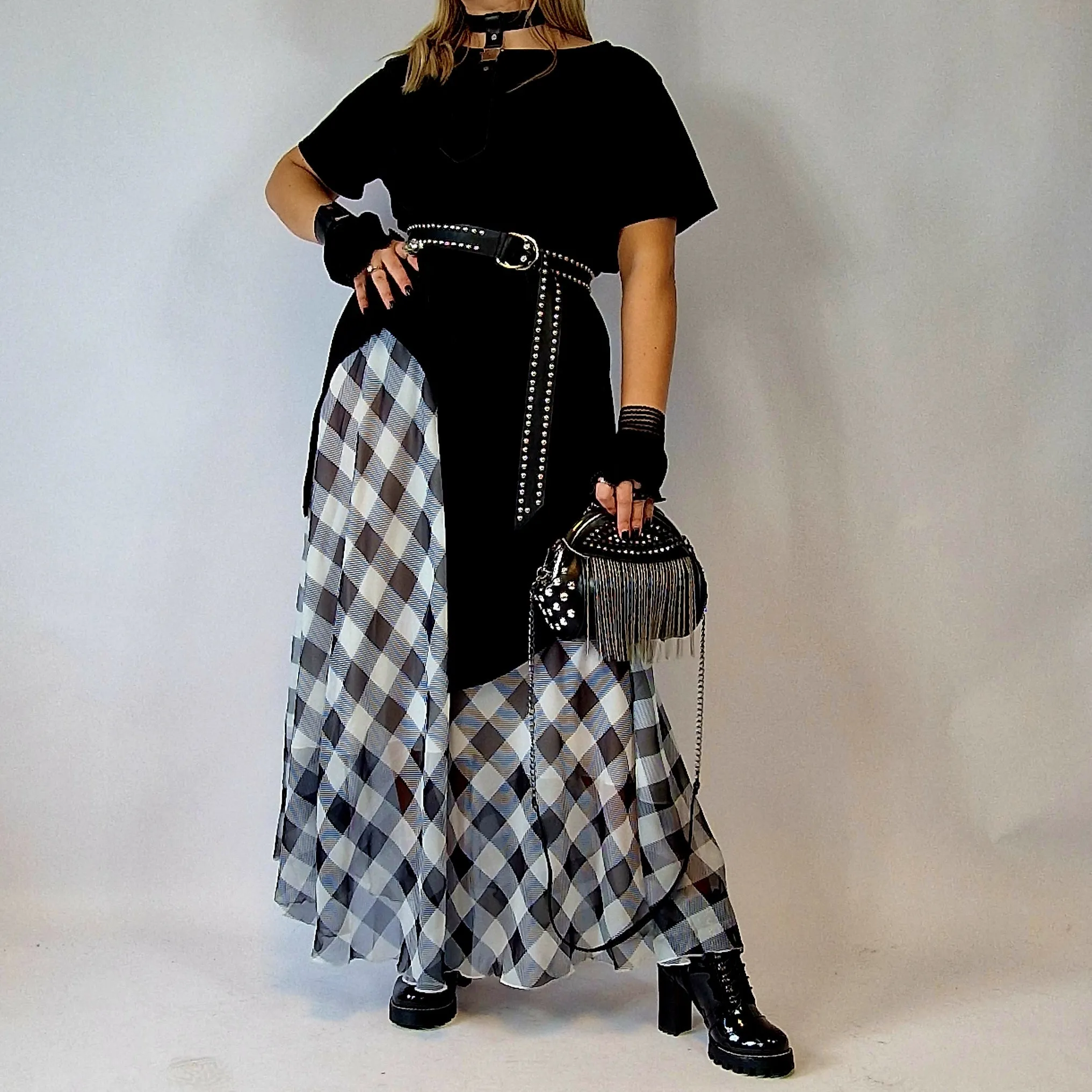 Simple Moderne Maxi Gray Plaid Skirt