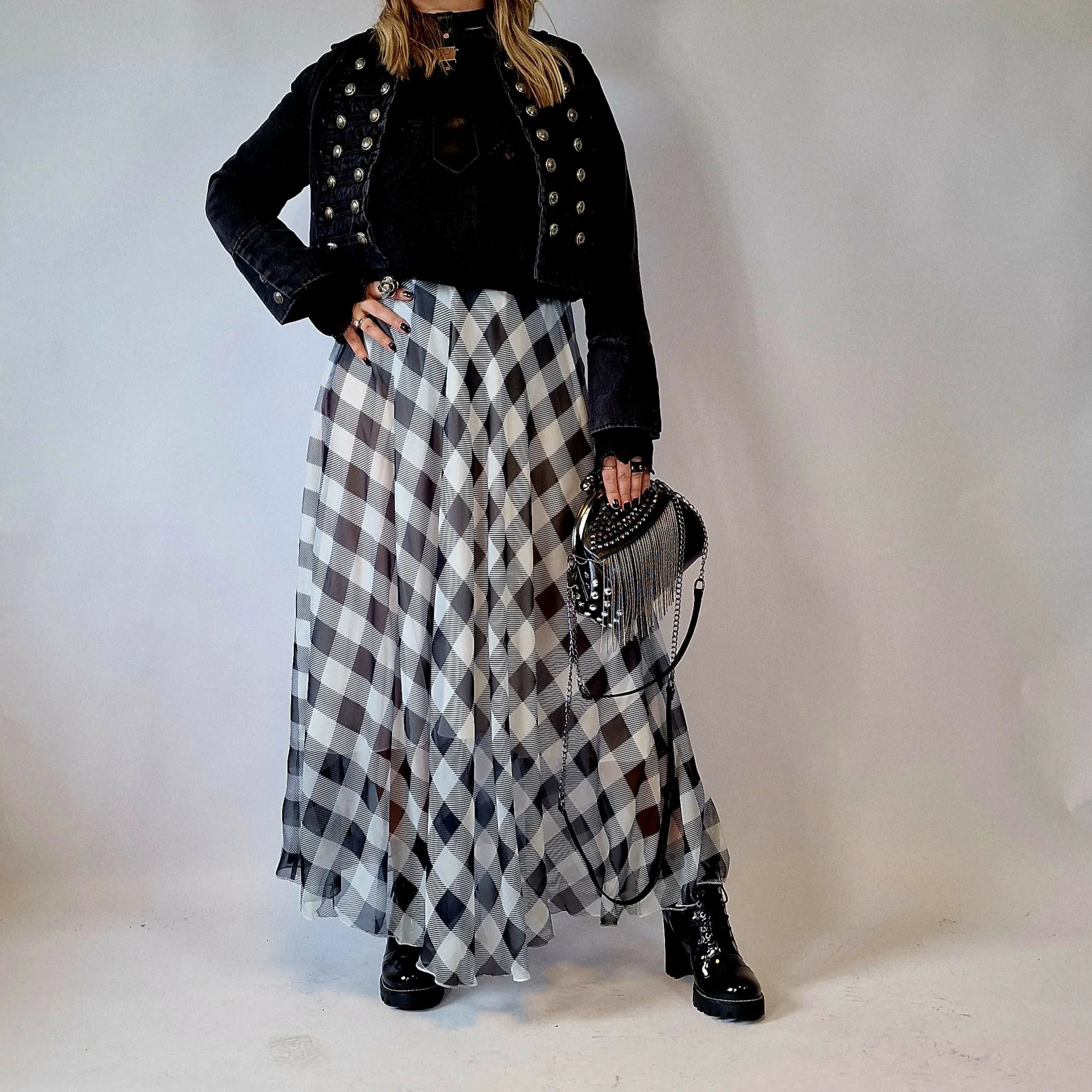 Simple Moderne Maxi Gray Plaid Skirt