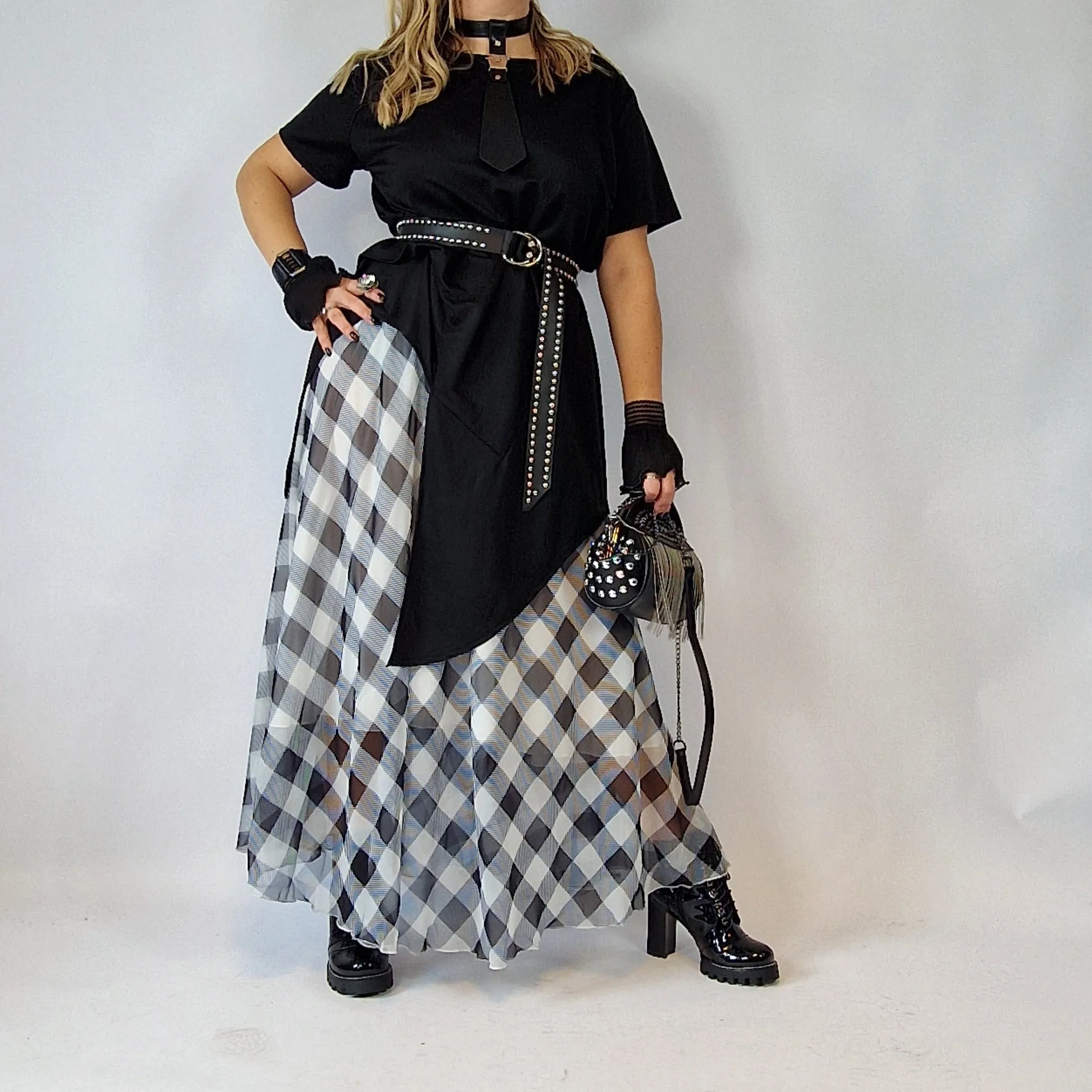 Simple Moderne Maxi Gray Plaid Skirt