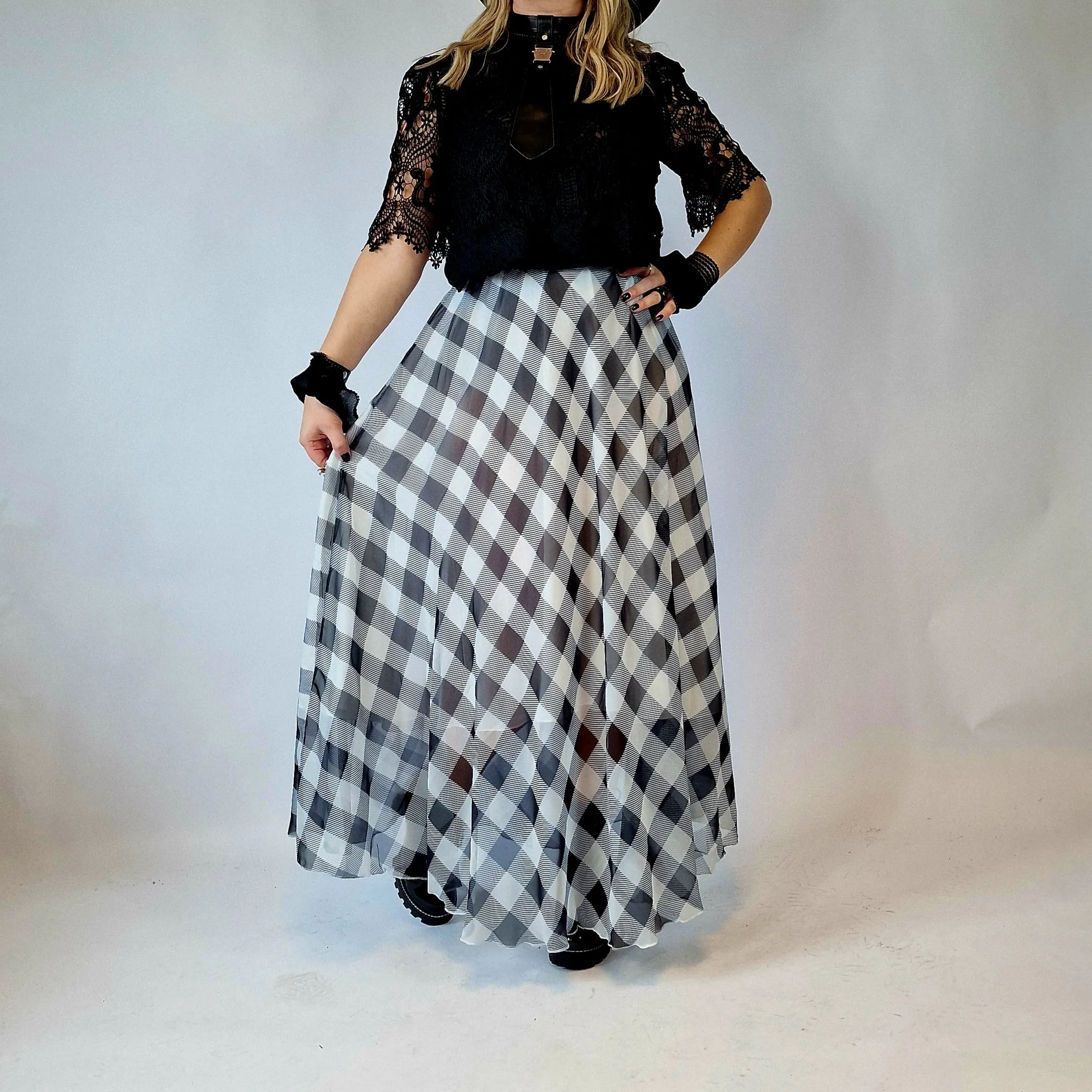 Simple Moderne Maxi Gray Plaid Skirt