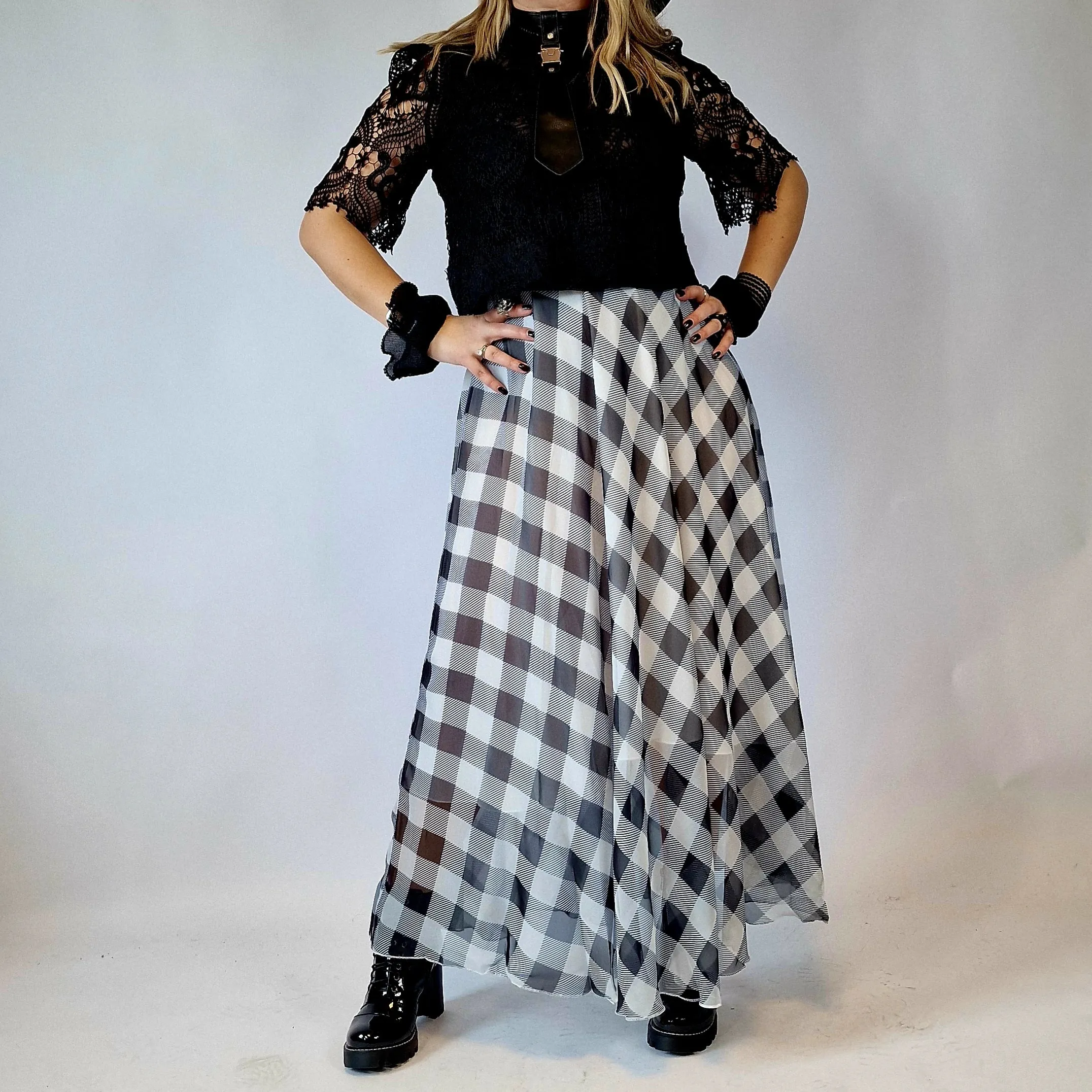 Simple Moderne Maxi Gray Plaid Skirt