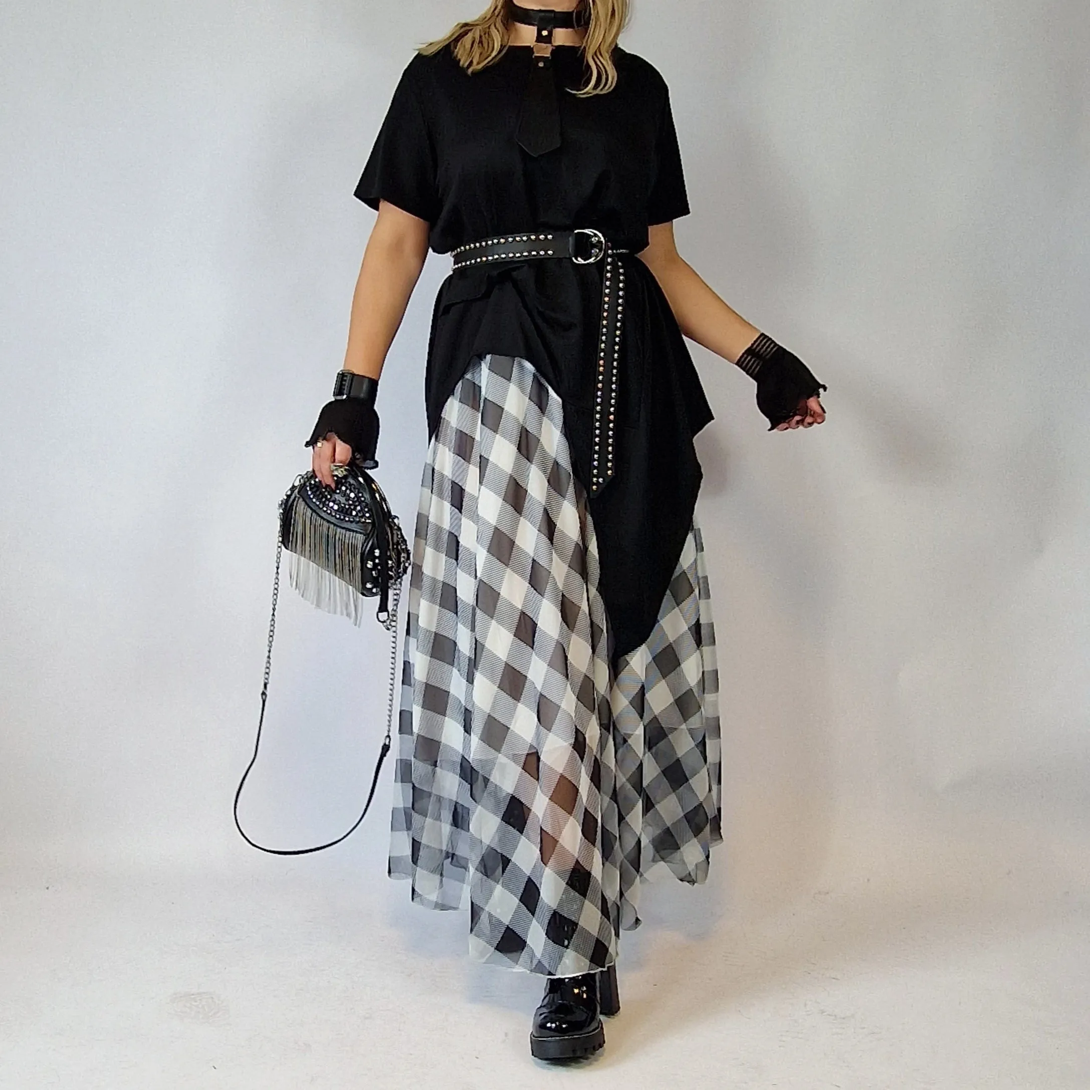 Simple Moderne Maxi Gray Plaid Skirt