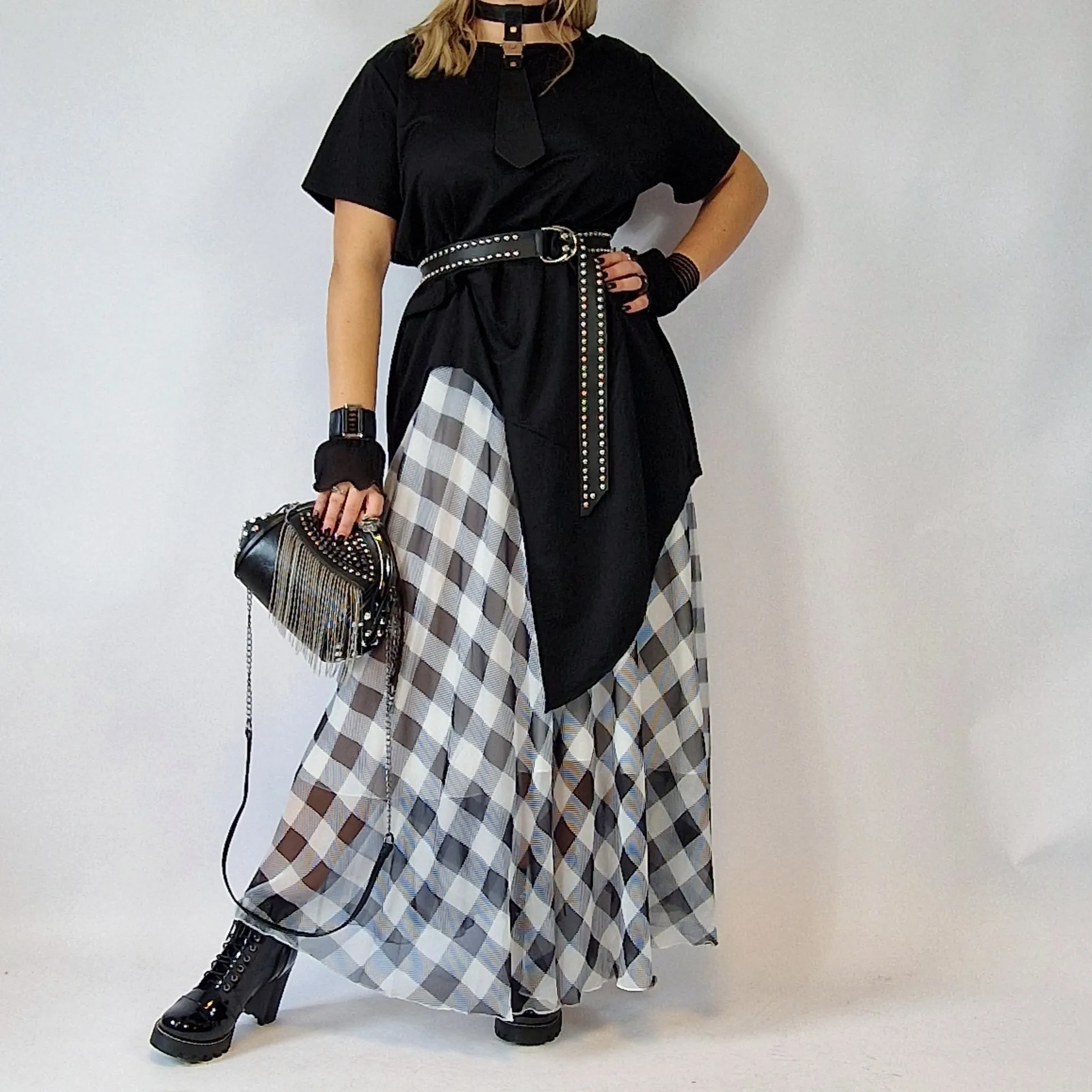 Simple Moderne Maxi Gray Plaid Skirt