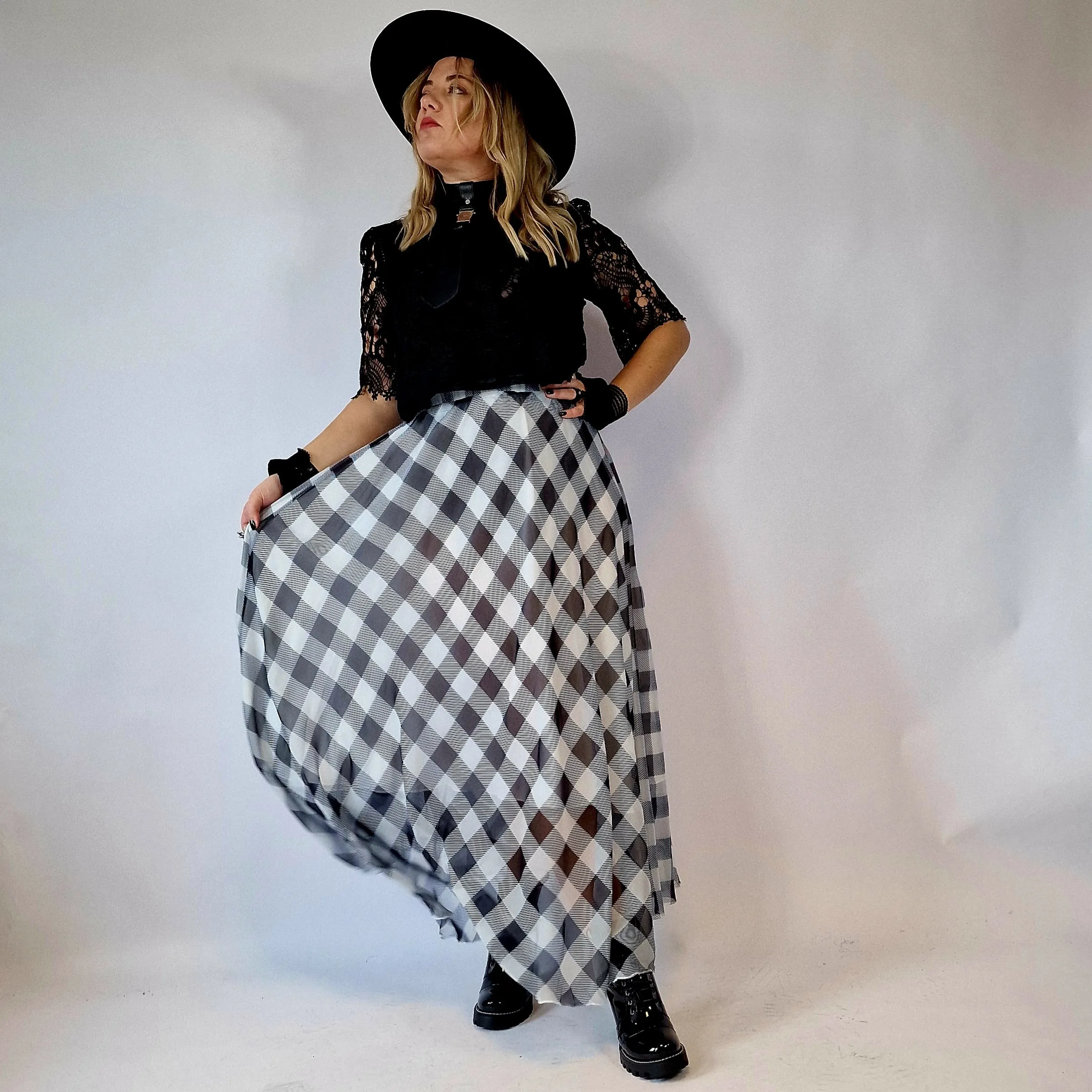 Simple Moderne Maxi Gray Plaid Skirt