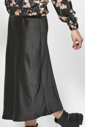 Slink Black Satin Bias Cut Midi Skirt