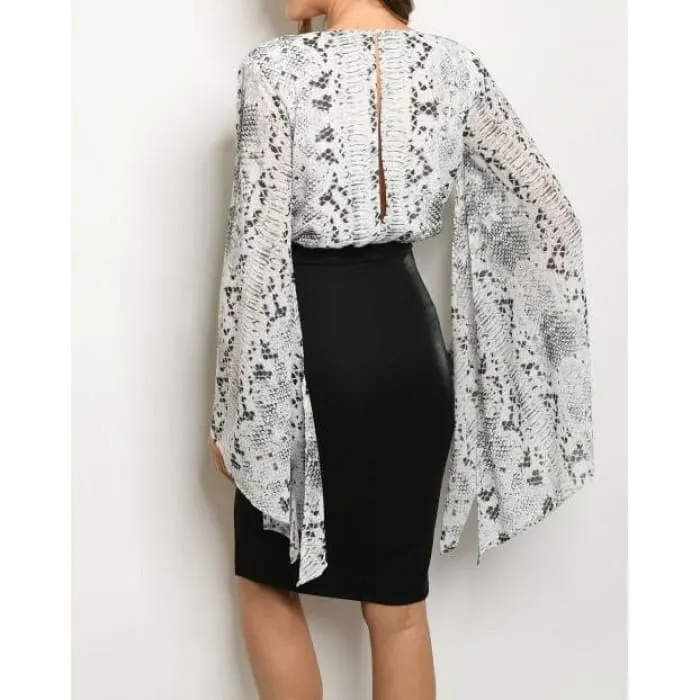 Snakeskin Cape Sleeve Dress