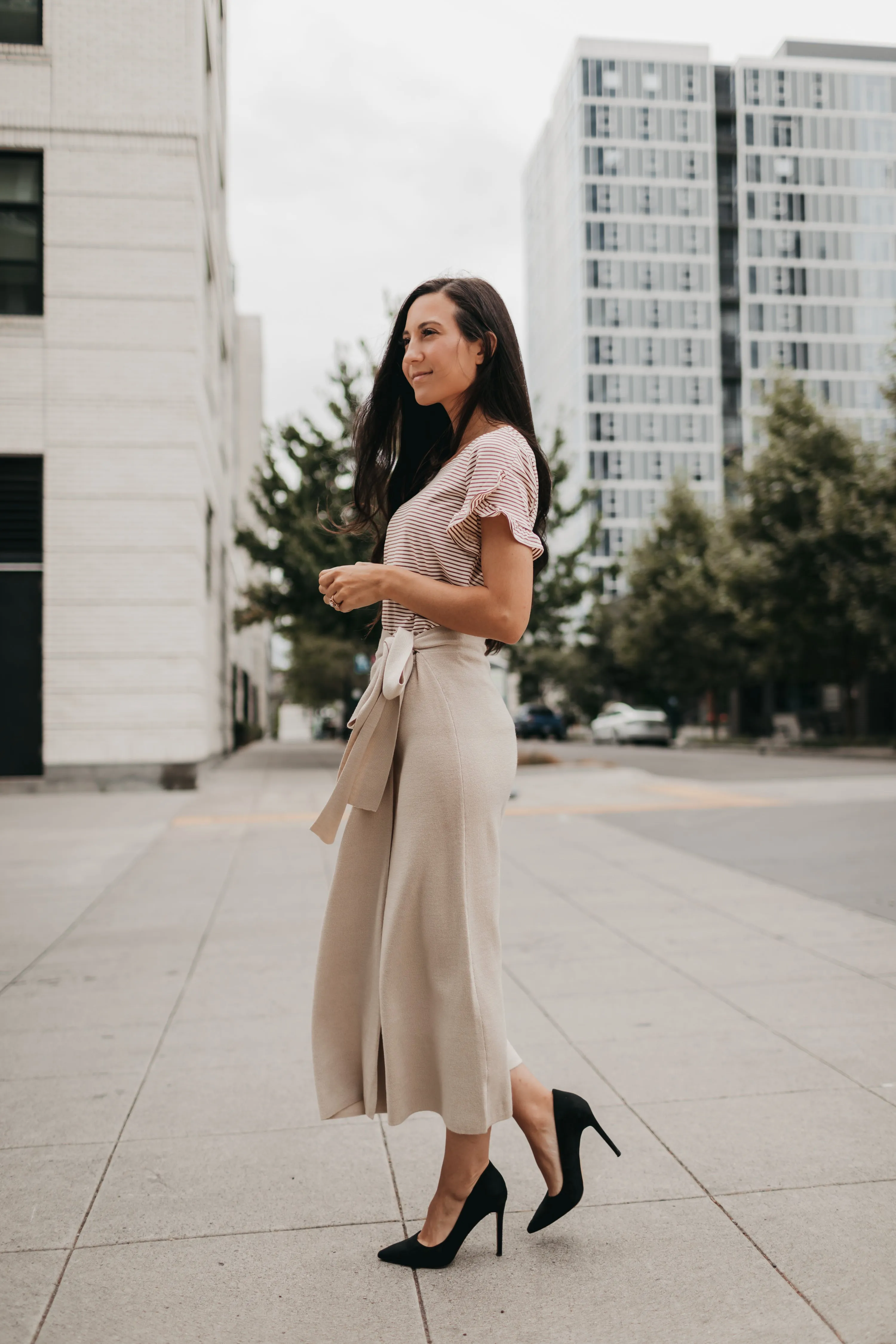 Sofia Wrap Sweater Skirt in Taupe