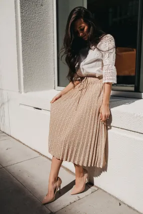 Spotted in Spring Midi Skirt in Taupe