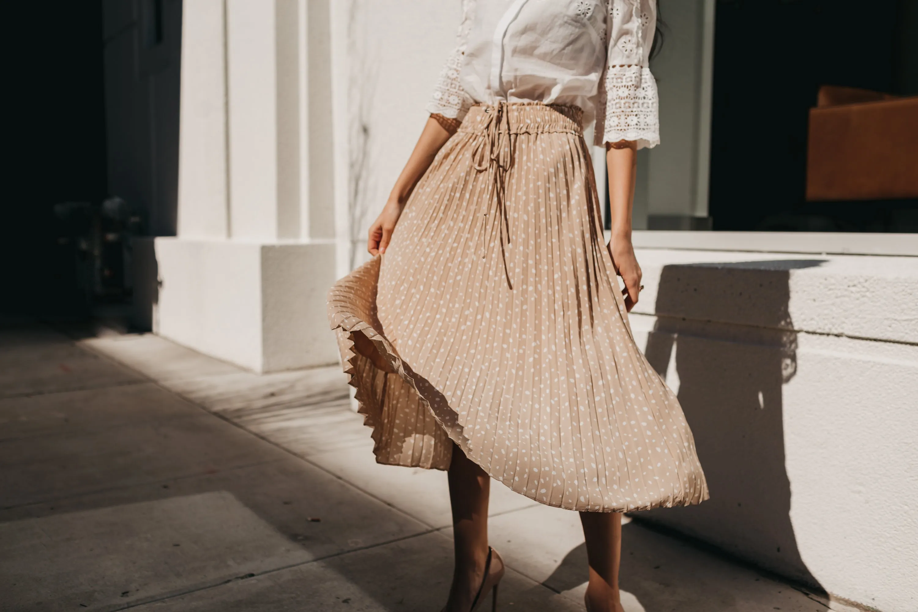 Spotted in Spring Midi Skirt in Taupe