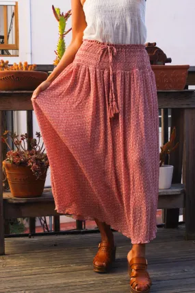 Sunshine State Drawstring Smocked Waist Floral Maxi Skirt - Dusty Rose