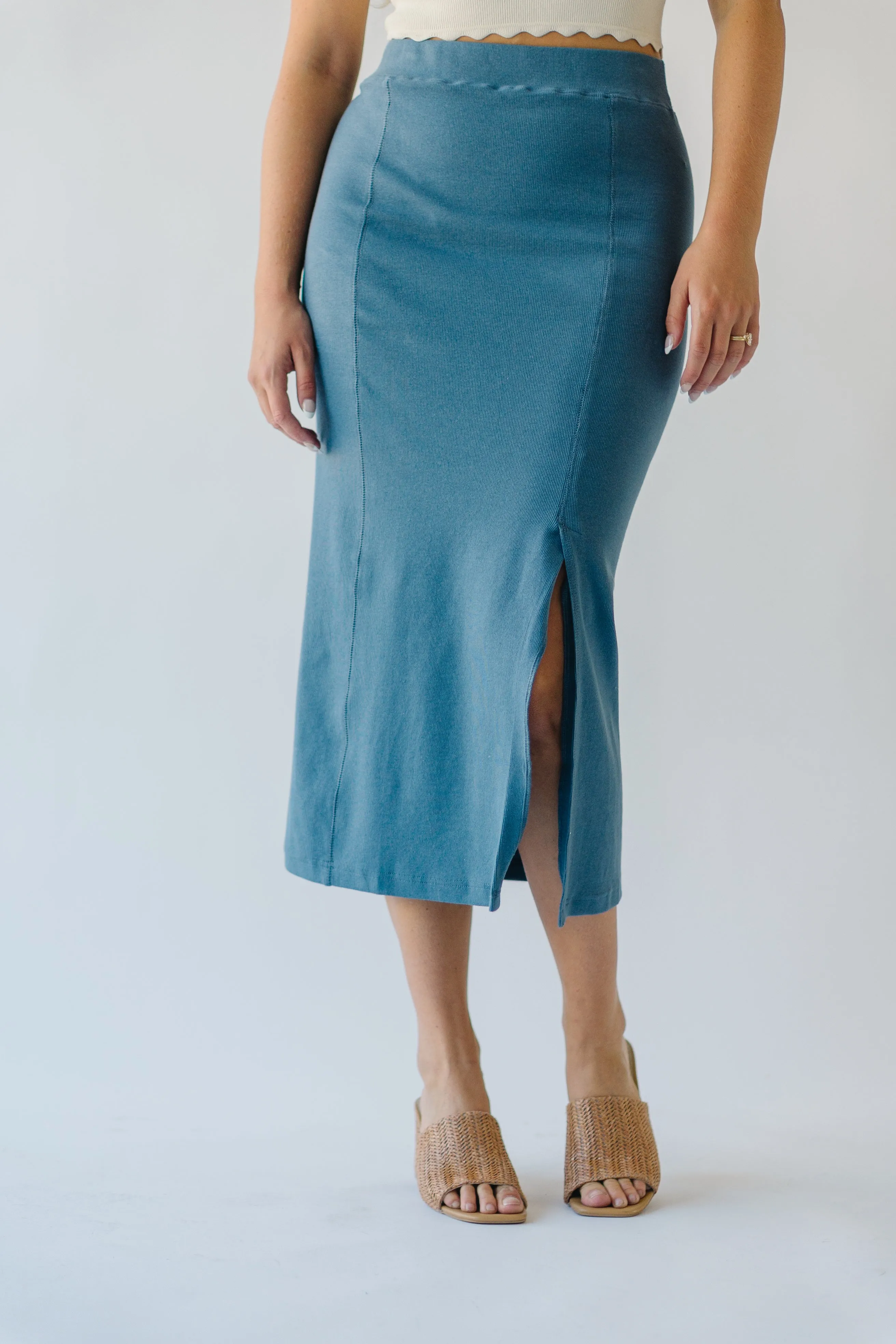 The Alpharetta Knit Skirt in Dusty Blue