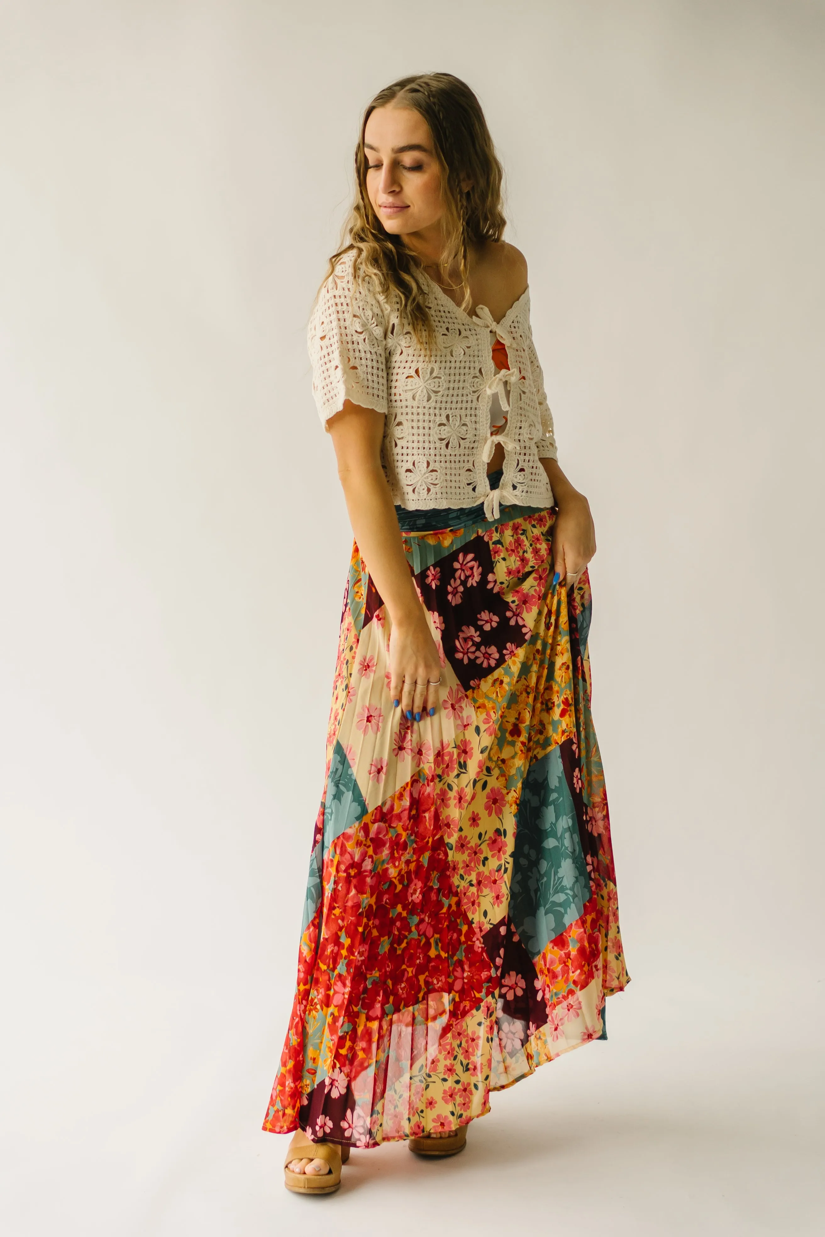 The Hanover Pleated Midi Skirt in Rococo Garden