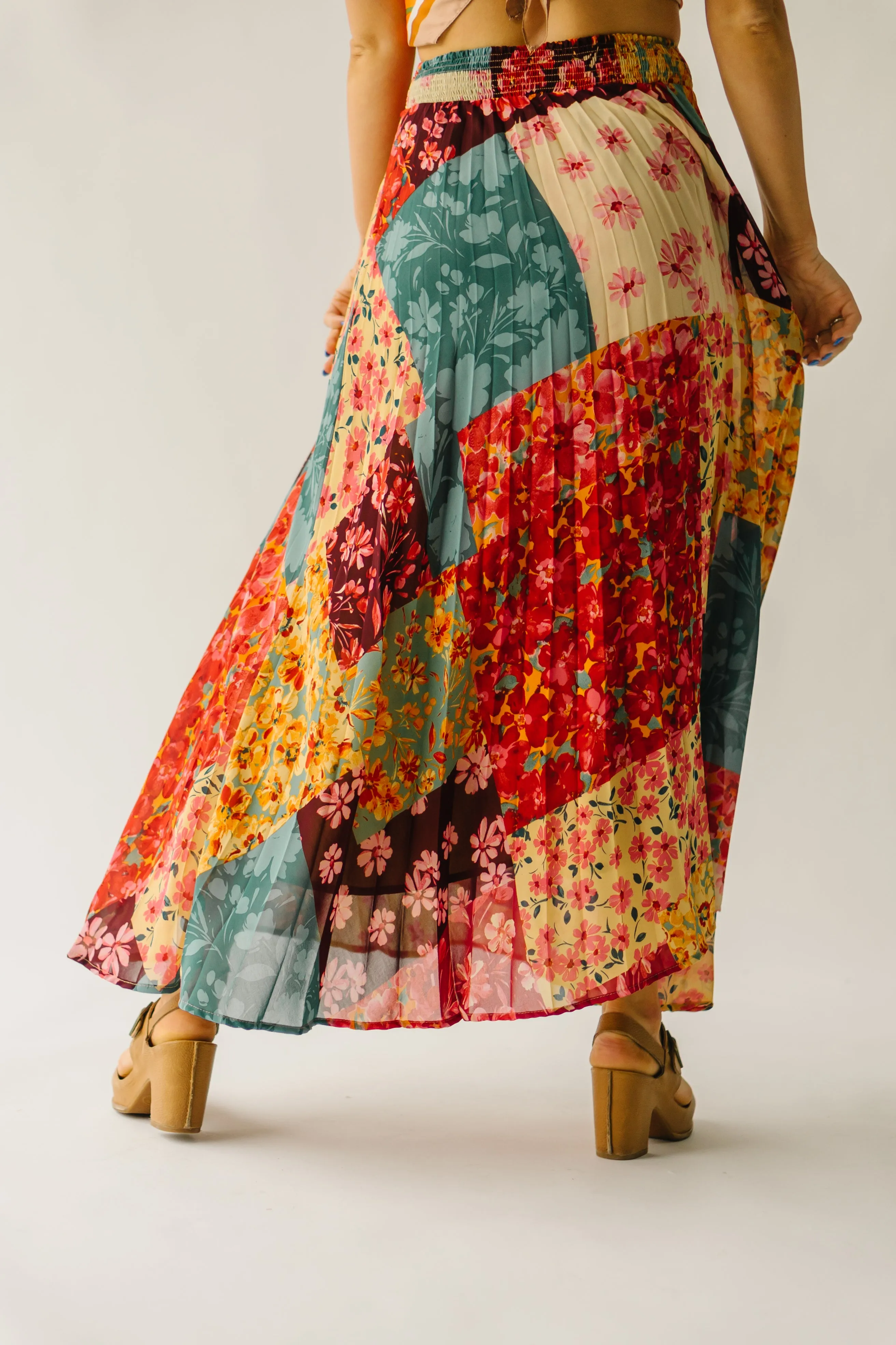 The Hanover Pleated Midi Skirt in Rococo Garden