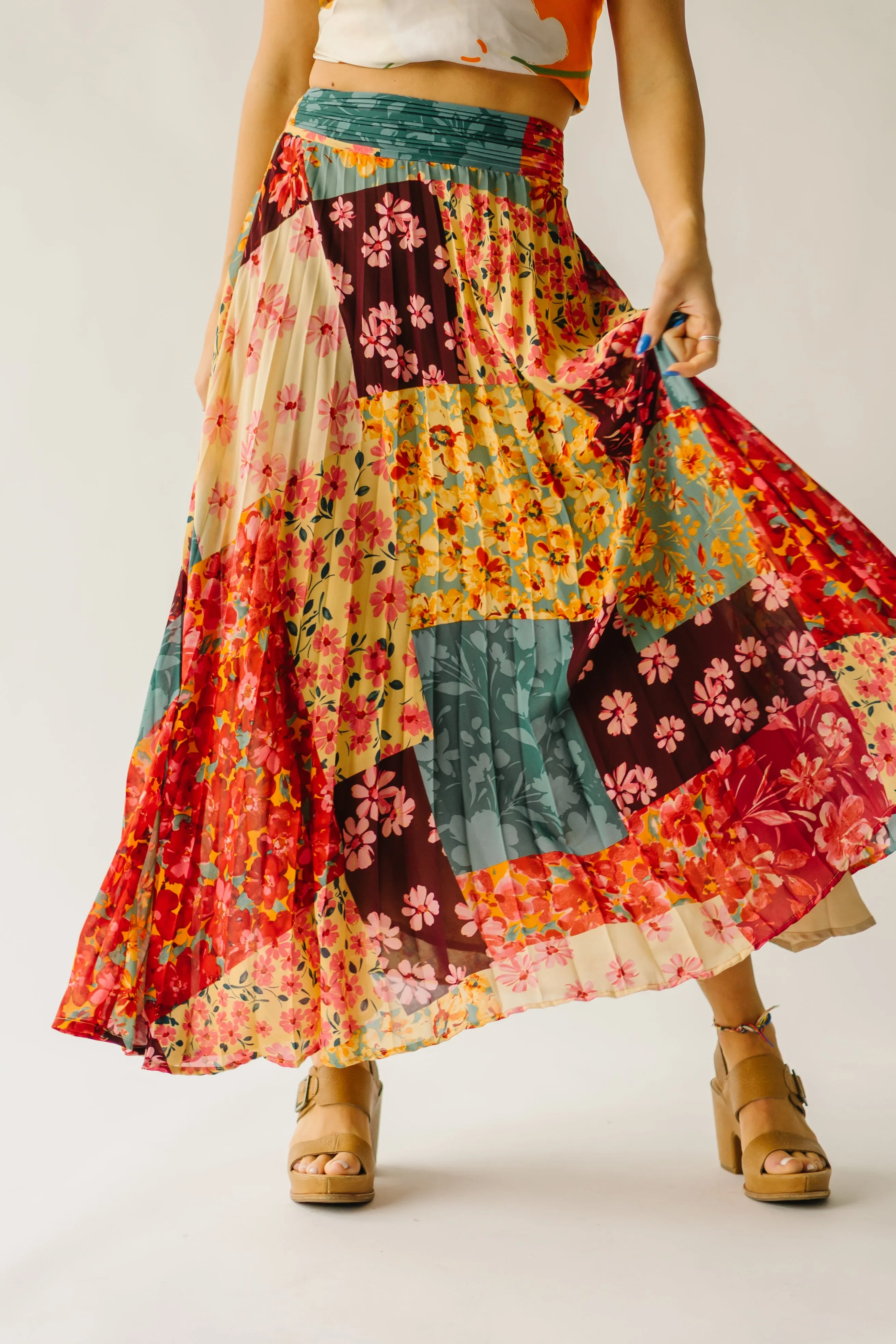 The Hanover Pleated Midi Skirt in Rococo Garden