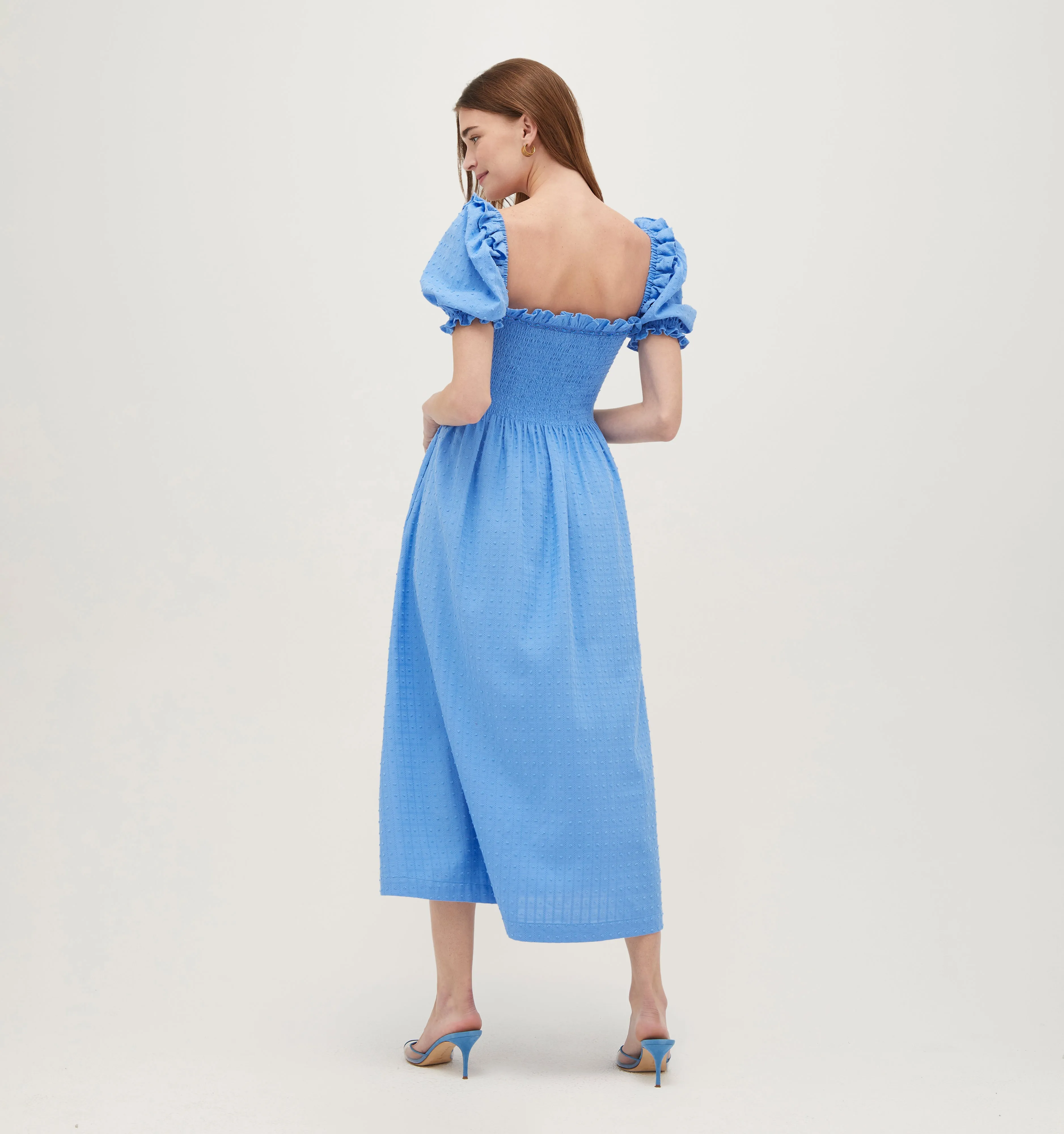 The Scarlett Midi Nap Dress - Hydrangea Blue Textured Clip Dot