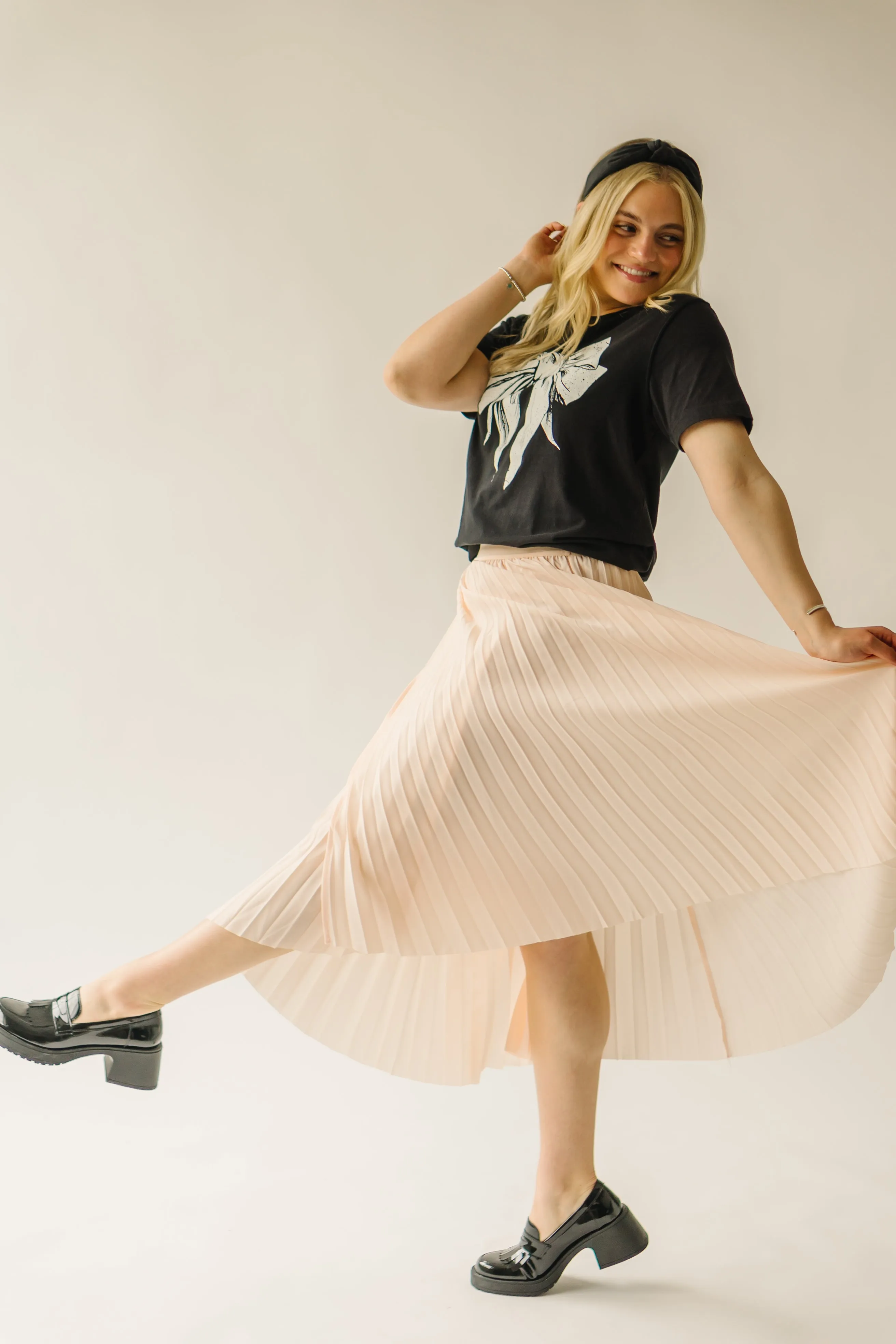 The Trevin Pleated Midi Skirt in Blush