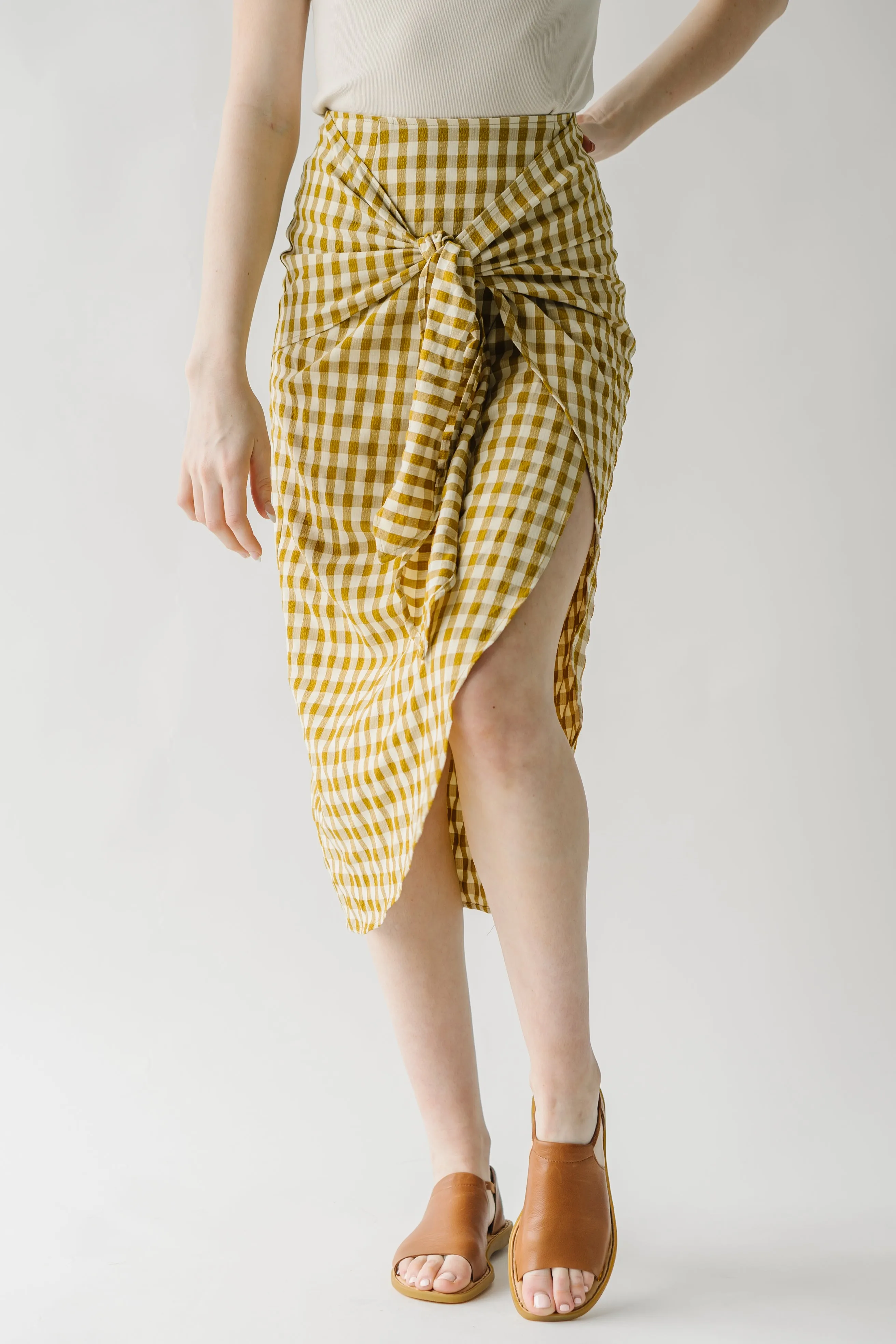 The Yancy Gingham Patterned Skirt in Mustard   White