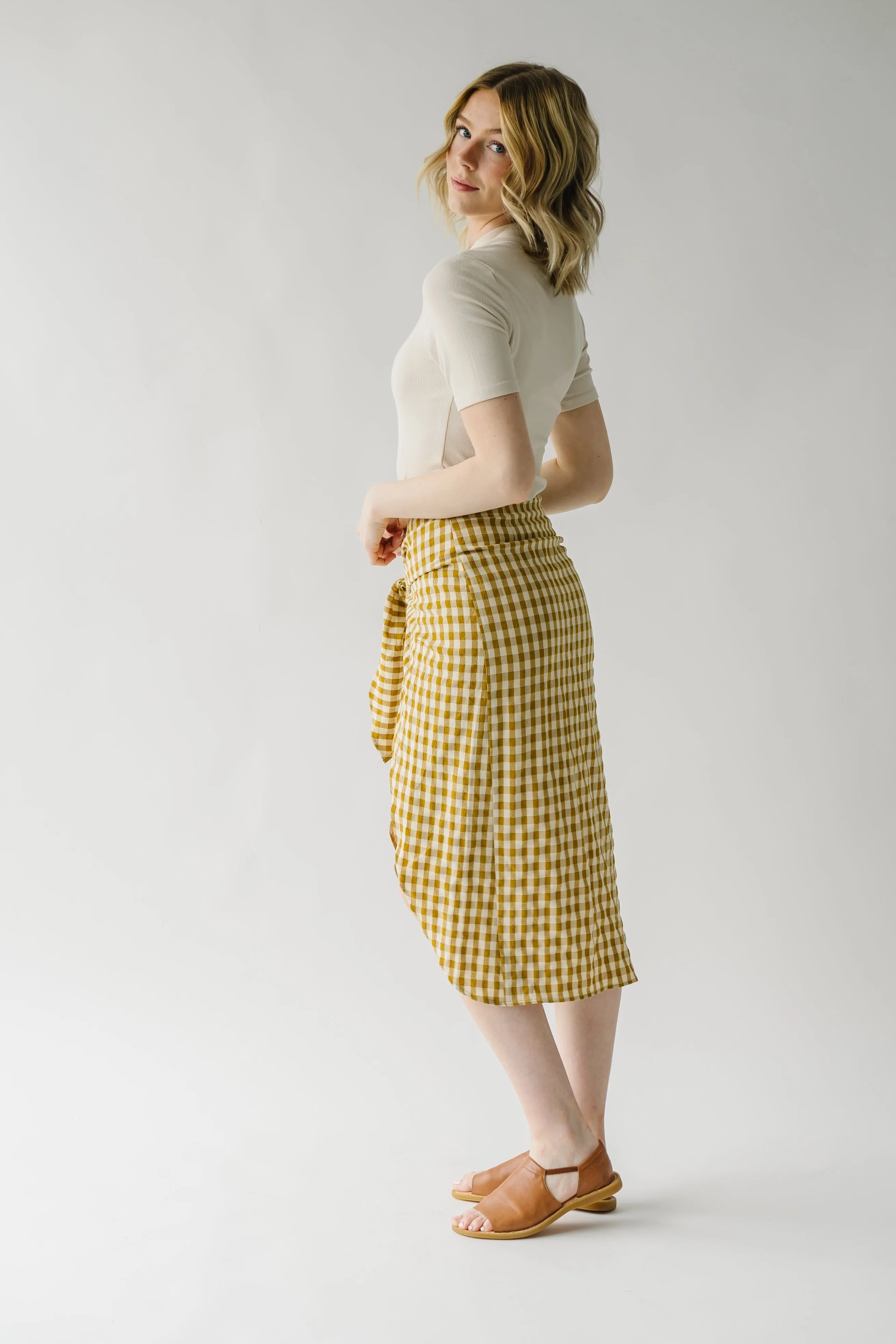 The Yancy Gingham Patterned Skirt in Mustard   White