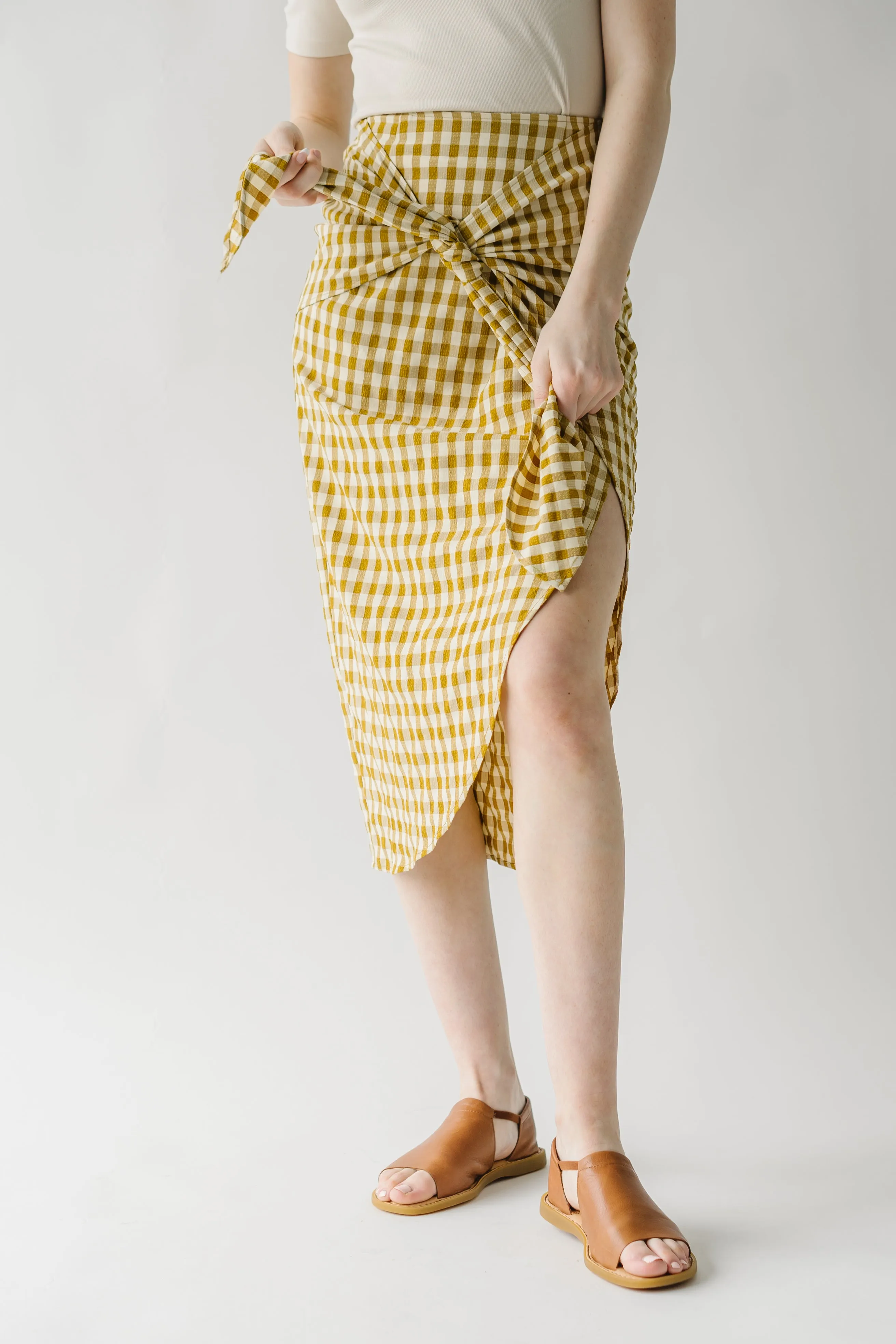 The Yancy Gingham Patterned Skirt in Mustard   White