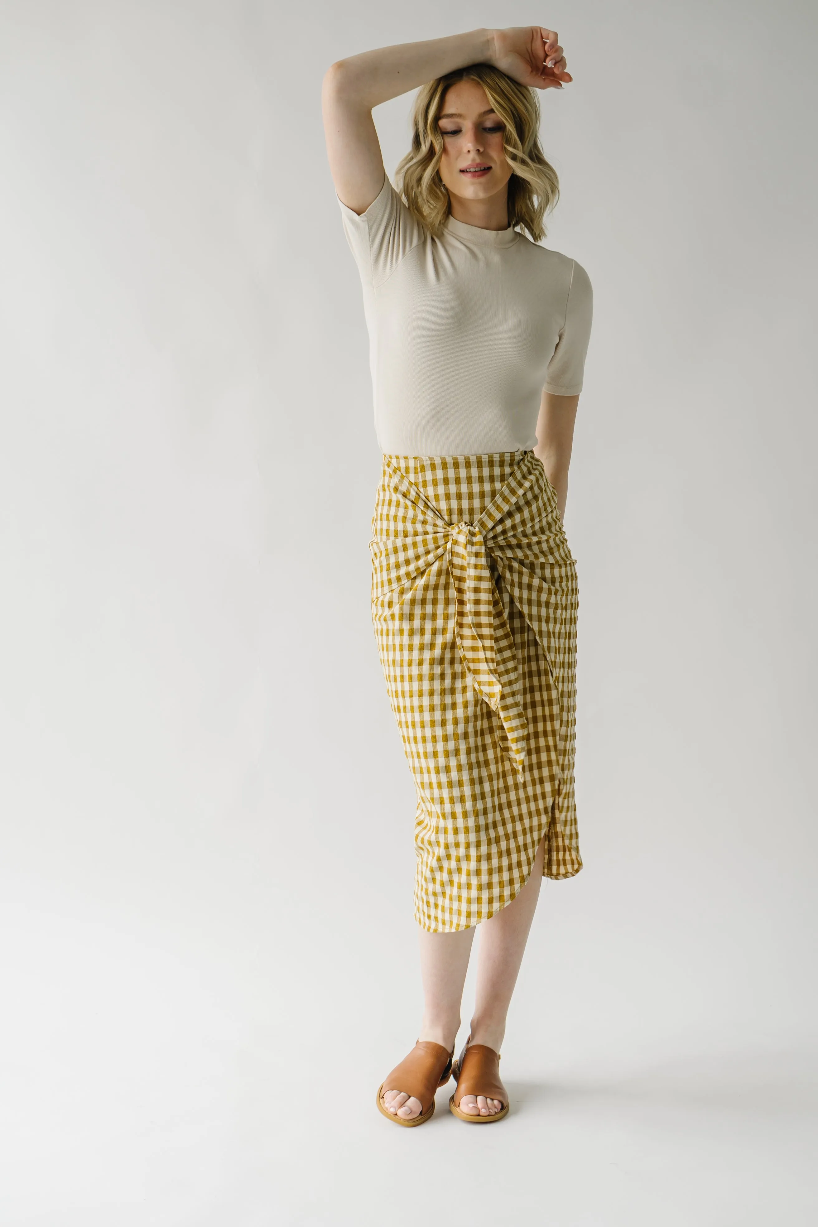 The Yancy Gingham Patterned Skirt in Mustard   White