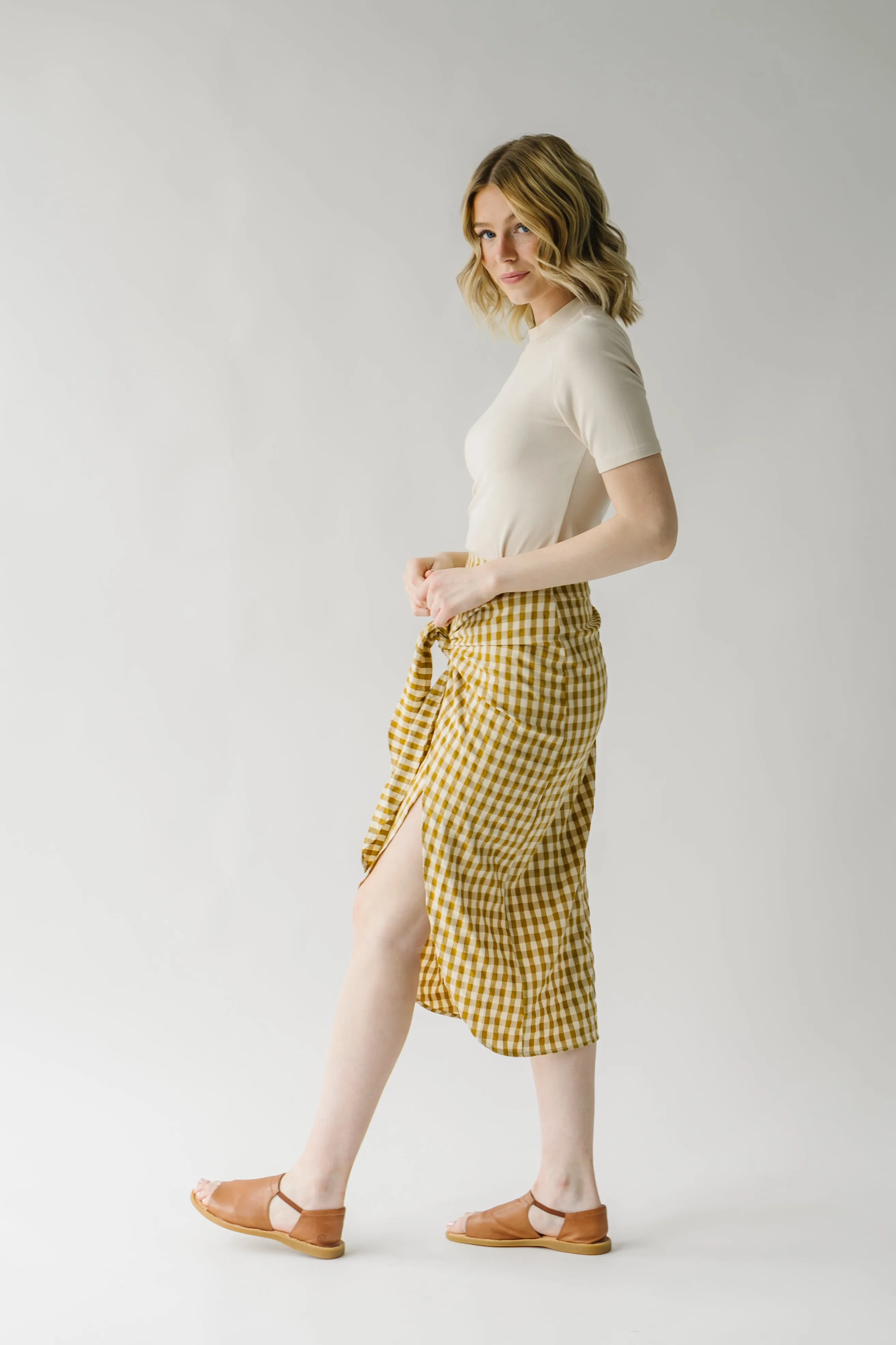 The Yancy Gingham Patterned Skirt in Mustard   White